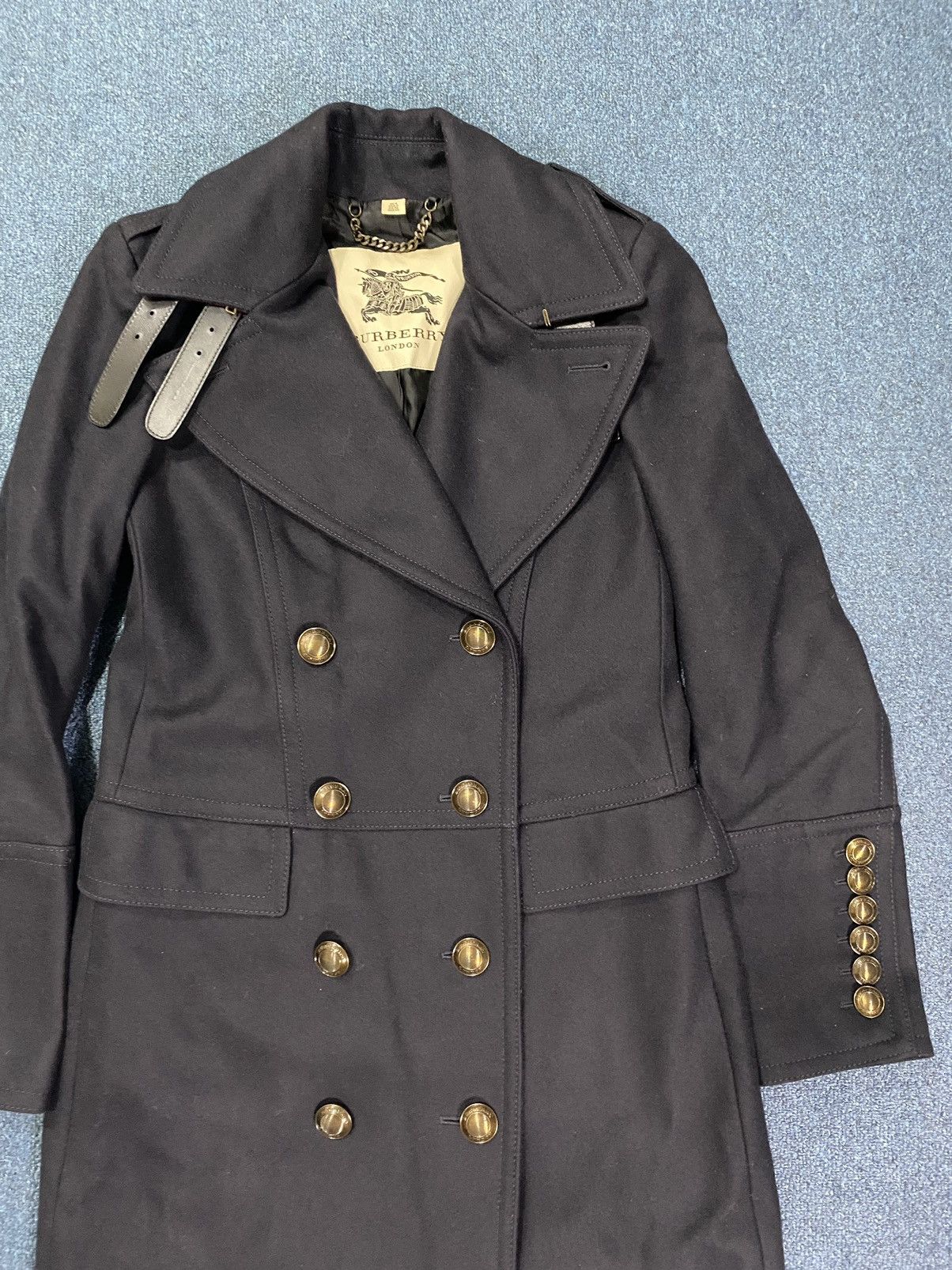 Burberry Burberry Navy Blue and Gold Wool Double Breasted Trench Coat Size XS / US 0-2 / IT 36-38 - 2 Thumbnail