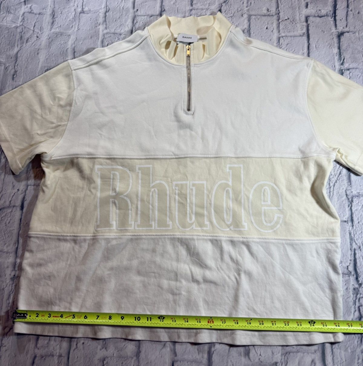 Rhude Rhude Off White Logo Cream Oversized Quarter Zip S/S T-Shirt Size US L / EU 52-54 / 3 - 9 Thumbnail