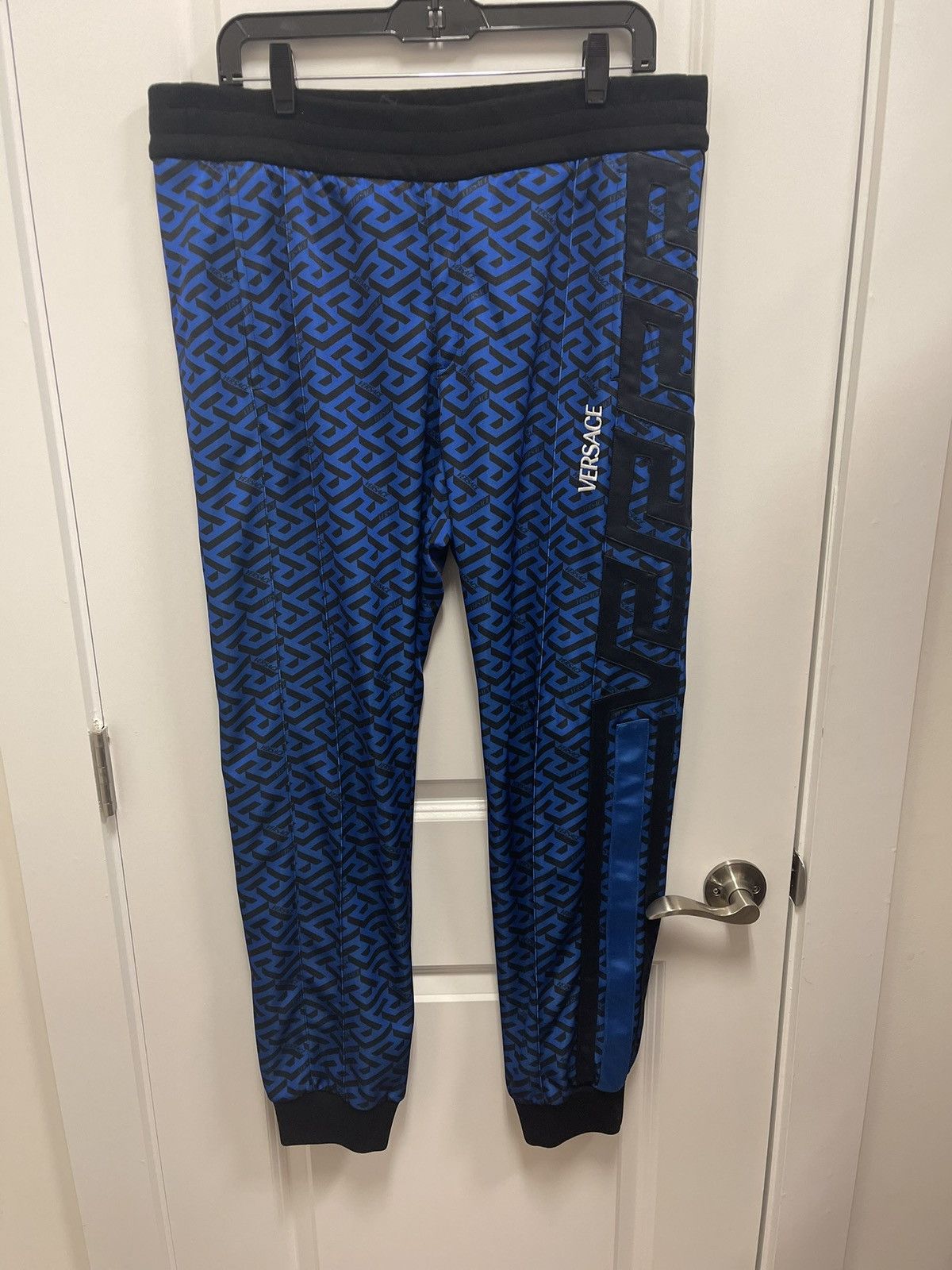 image of Versace Blue & Black Sweatpants in Black/Blue, Men's (Size 36)