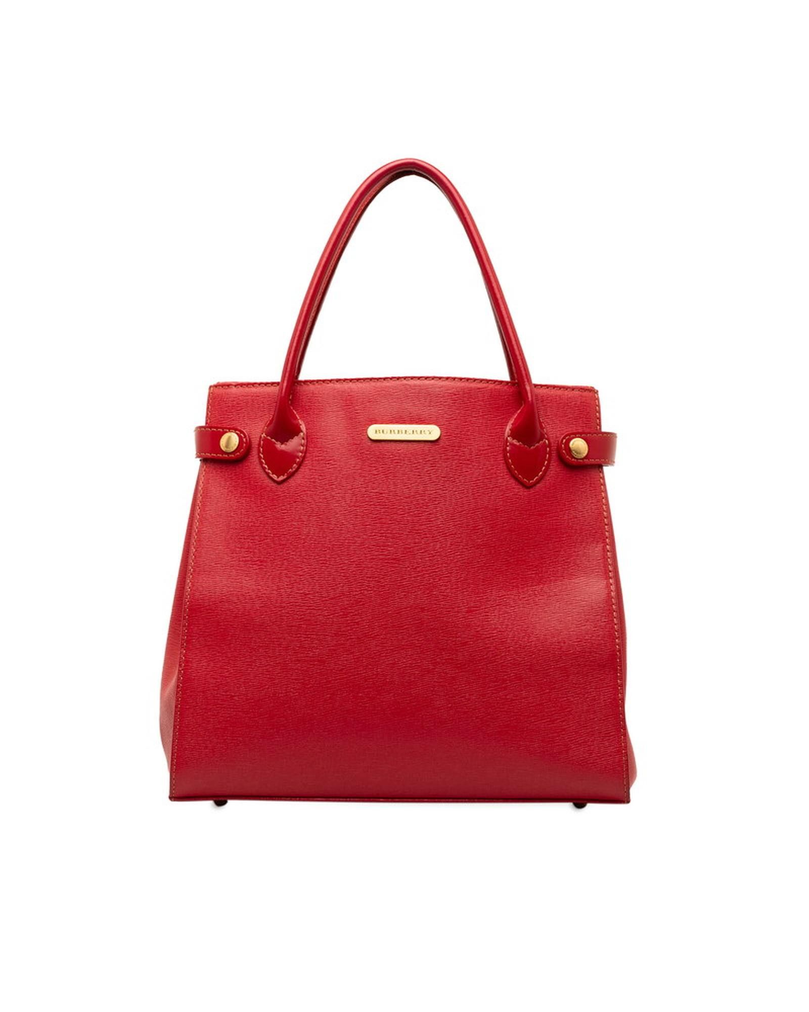 image of Burberry Red Leather Handbag In Ab Condition, Women's