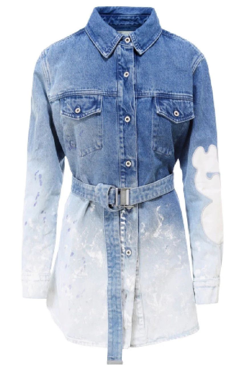 Off-White o1gr1nt0425 Bleach Painted Belted Denim Dress in Blue/White Size XS / US 0-2 / IT 36-38 - 1 Thumbnail