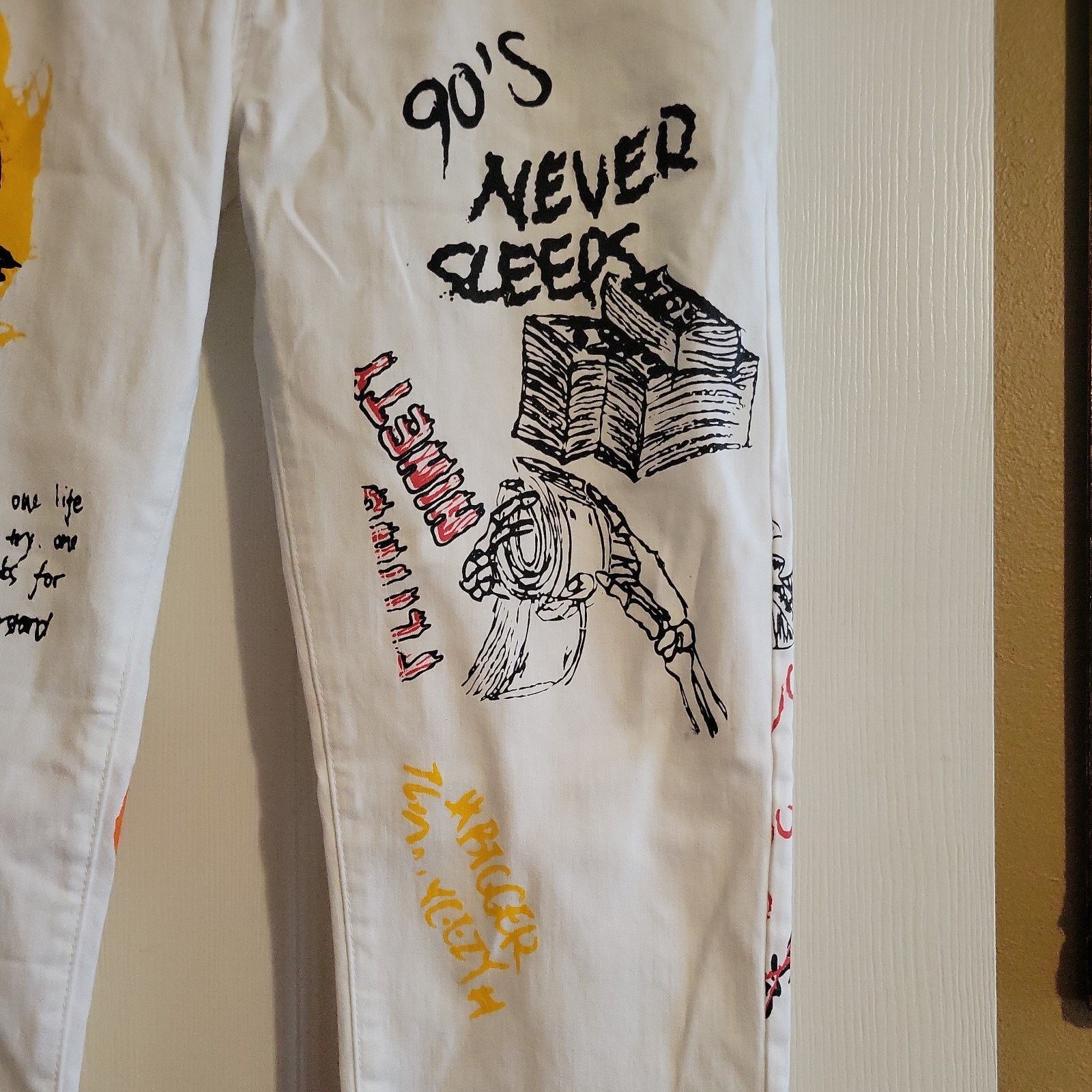 Jean Y2K Vintage Jeans Graffiti Slim Size 33 Streetwear Painted Size US 33 - 7 Thumbnail