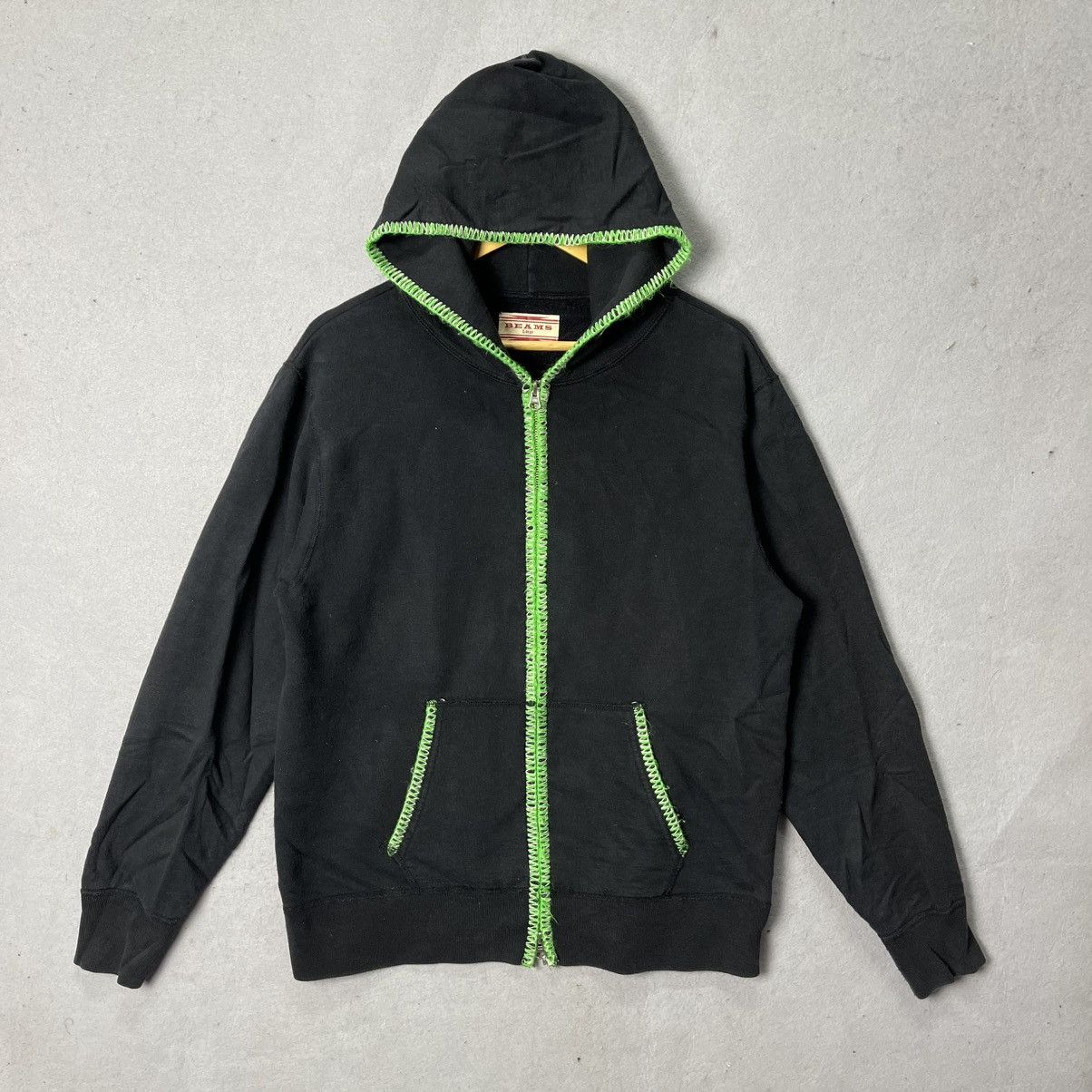 Beams Japan Vintage BEAMS Full Zip Hoodie Green Contrast Stitch Size US L / EU 52-54 / 3 - 1 Thumbnail