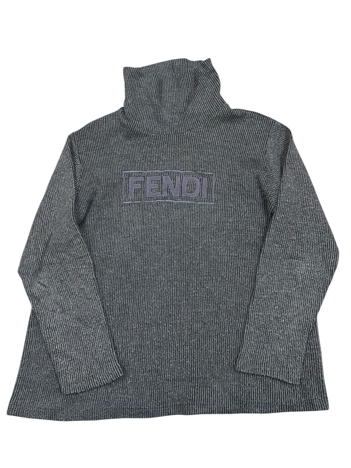 Fendi RARE 90s FENDI Knit Turtleneck Jumper Gray Logo - Made Italy Size M / US 6-8 / IT 42-44 - 1 Thumbnail