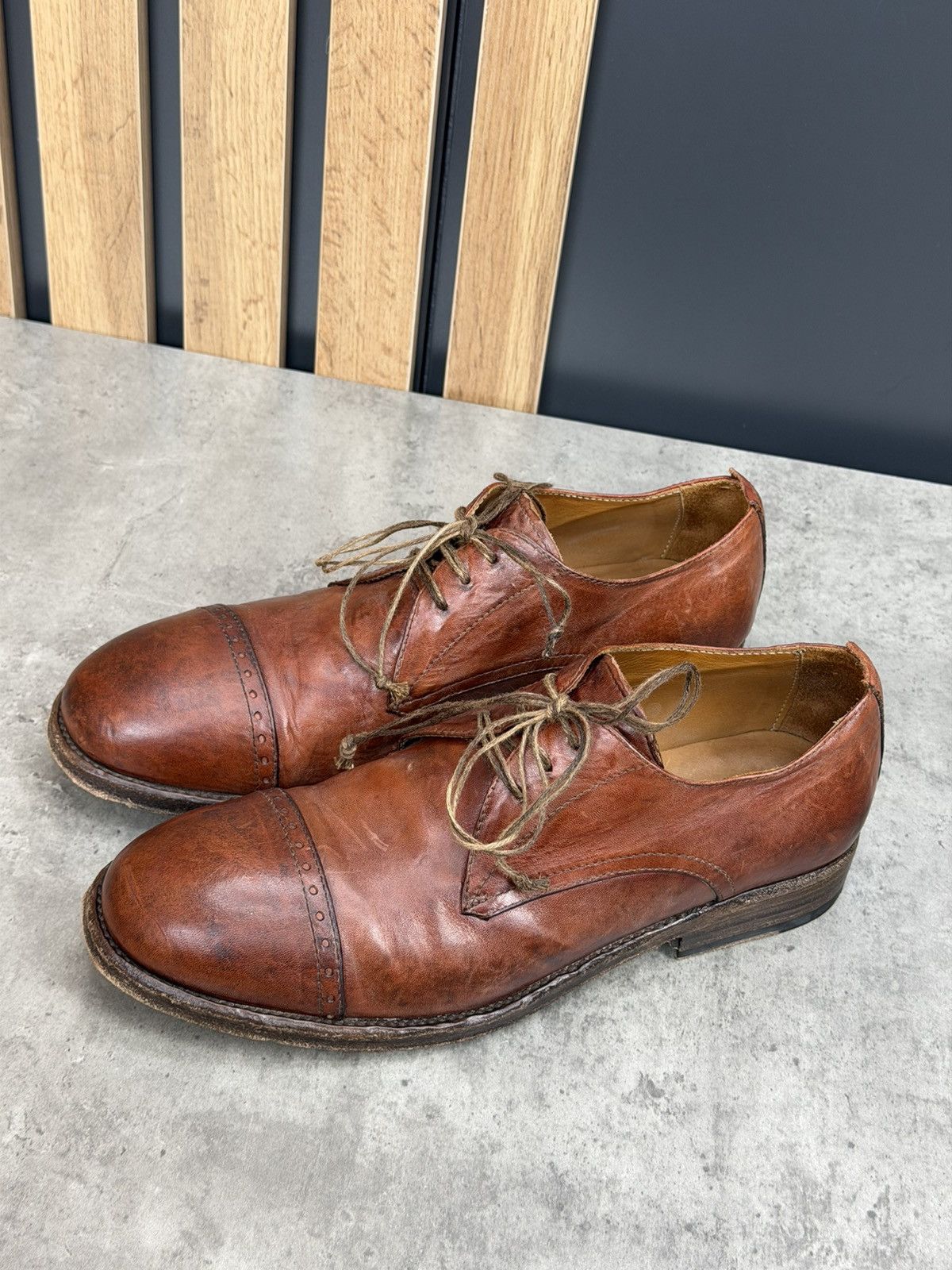 Shoto Shoto Avant-Garde Brown Leather Derby Shoes Handmade Size 42 Size US 9 / EU 42 - 11 Thumbnail