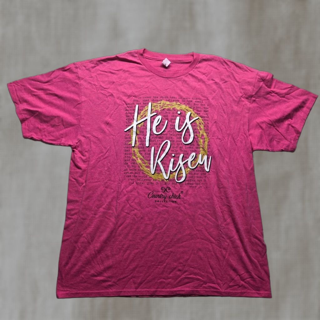 Vintage Country Chick Shirt Women XL Pink Easter He Is Risen T-Shirt Womens XL Pink Easter Jesus Christian Quote Shirt Size XL / US 12-14 / IT 48-50 - 1 Thumbnail