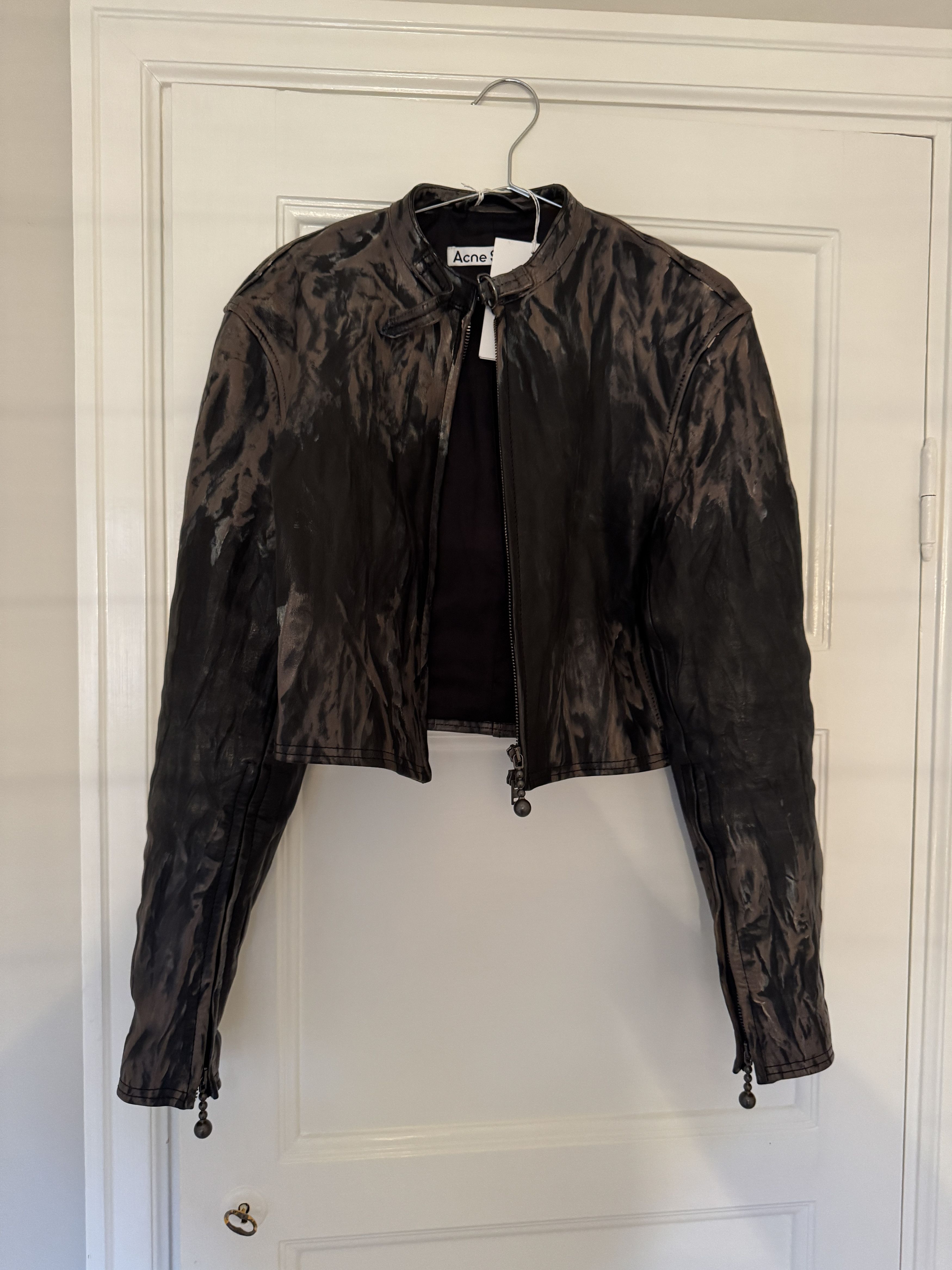 Acne Studios Creased Wrinkle Dye Lambskin Leather Cafe Jacket Size XS / US 0-2 / IT 36-38 - 11 Thumbnail
