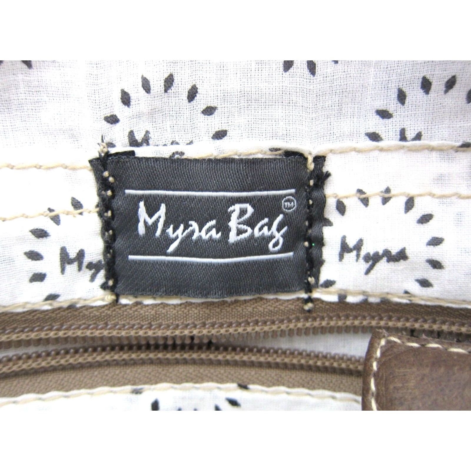 Vintage Myra Crossbody Satchel Purse Brown Beige Floral Canvas Leather 100% Cotton Leather Satchel Purse Size ONE SIZE - 3 Thumbnail