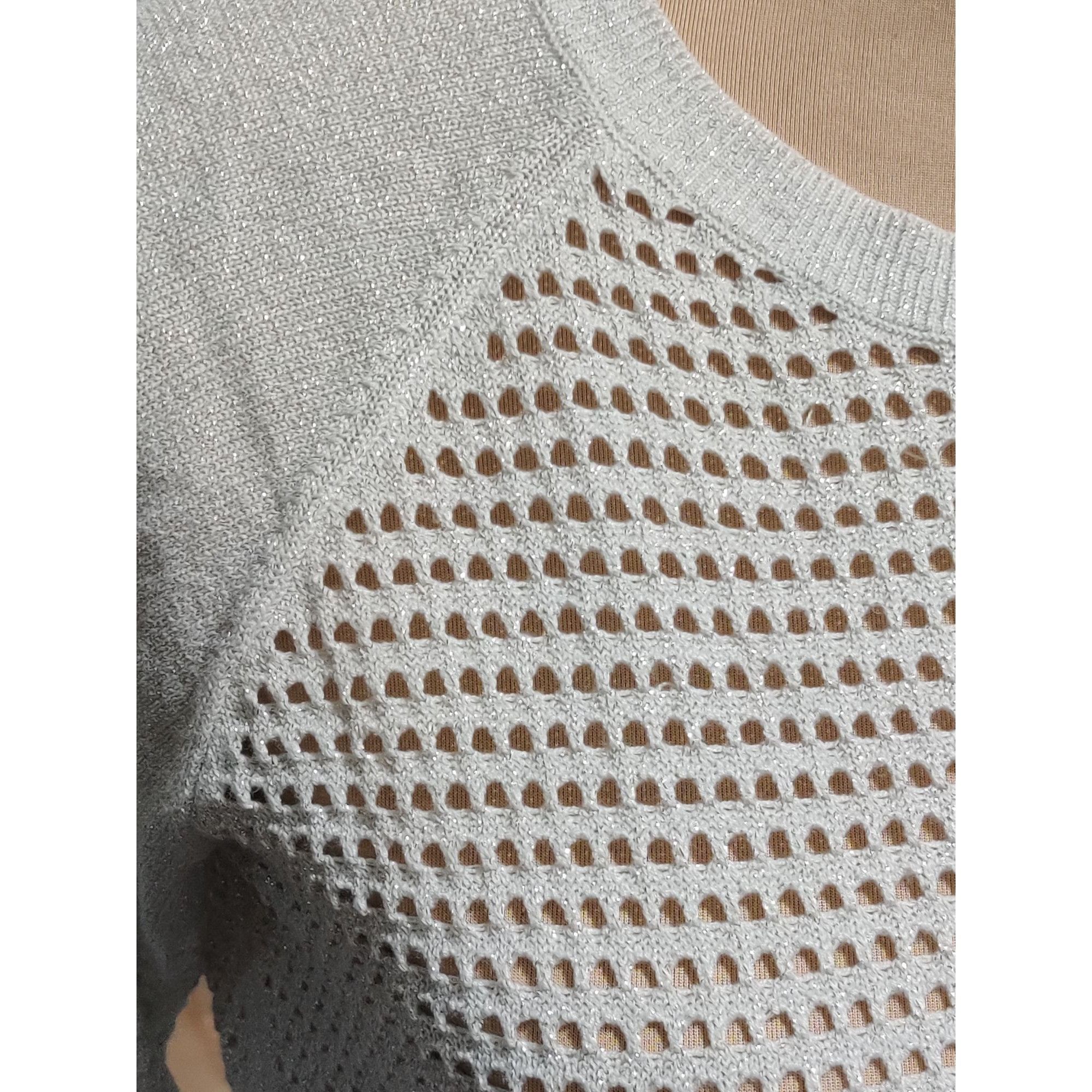 Express Express S Womens Sweater Silver Metallic Open Knit Pullover Size S / US 4 / IT 40 - 4 Thumbnail