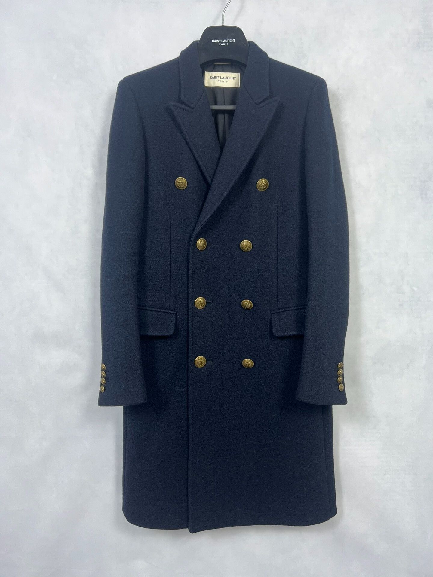 Saint Laurent Paris Saint Laurent Navy Double-Breasted Coat Size US M / EU 48-50 / 2 - 1 Thumbnail