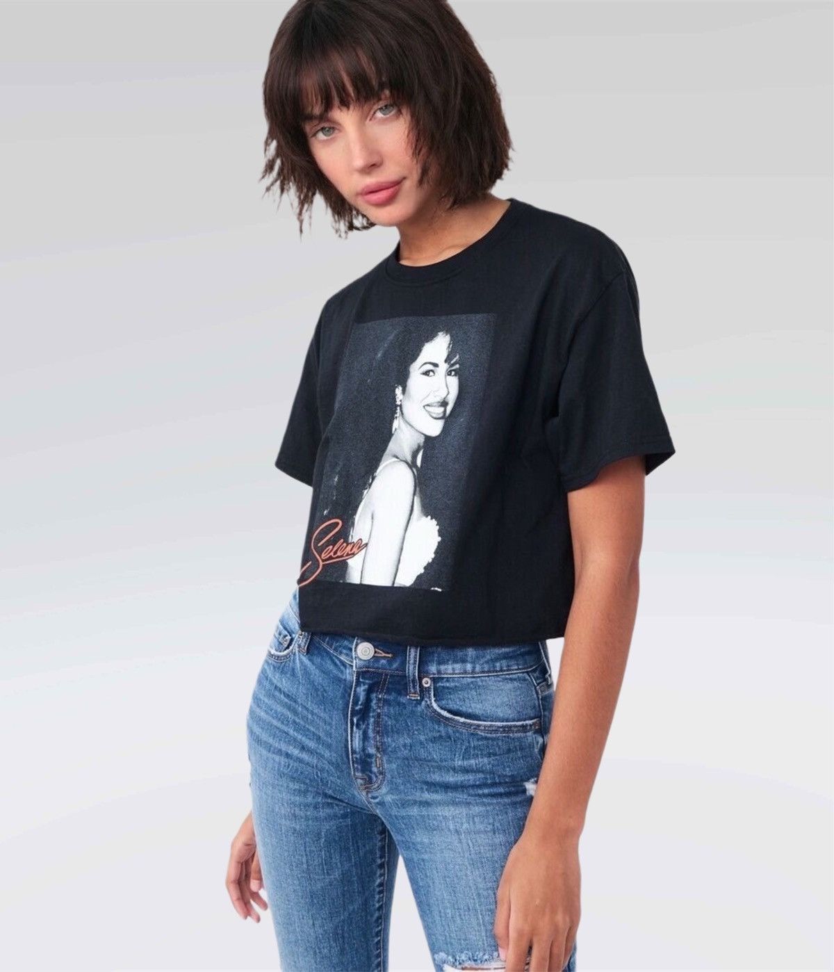 Band Tees selena raw hem distressed portrait autograph graphic crop t Size M / US 6-8 / IT 42-44 - 20 Thumbnail