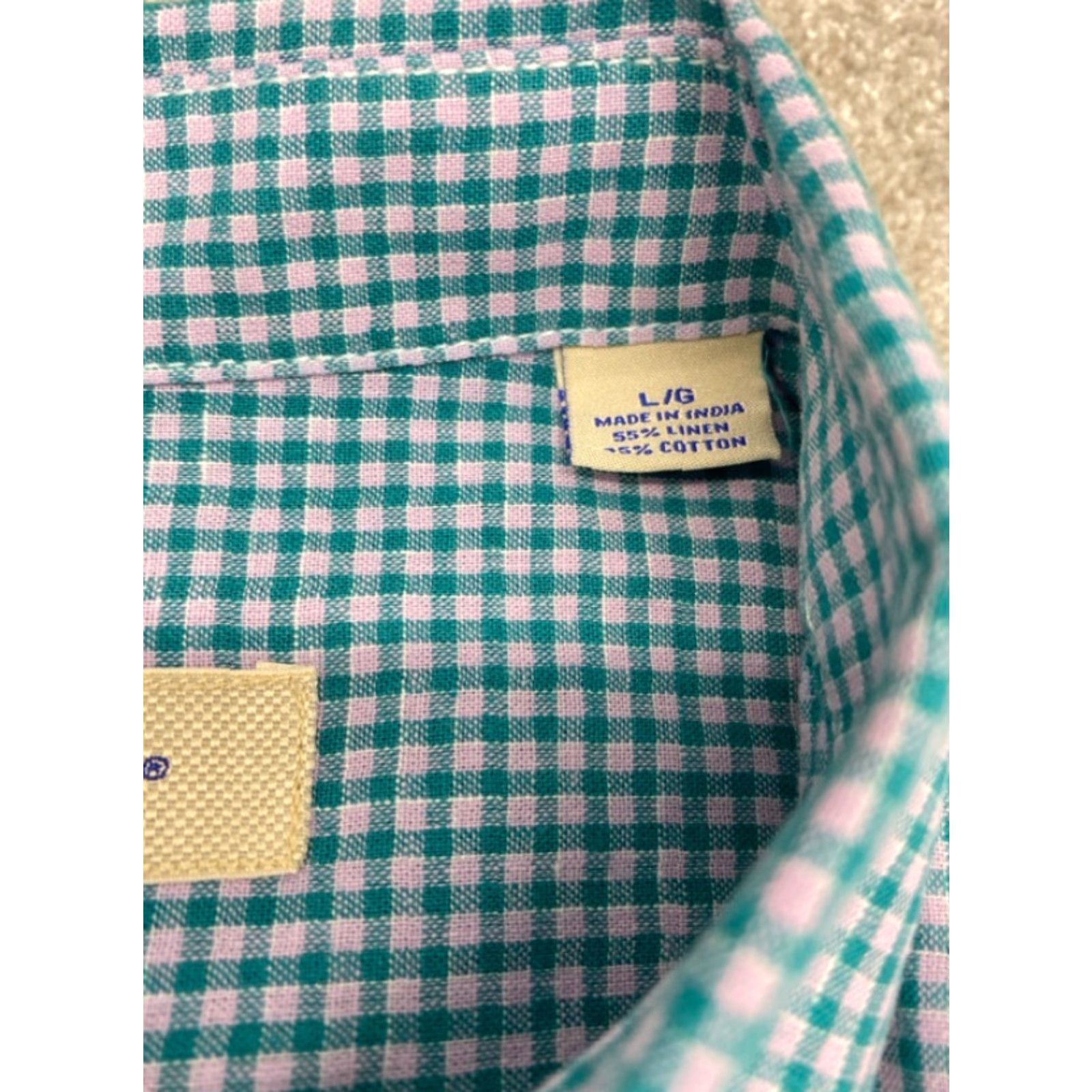 Tommy Bahama VINTAGE Tommy Bahama Shirt Men’s Large Short Sleeve Button Up Blue Checked Linen Blend Size US L / EU 52-54 / 3 - 5 Thumbnail