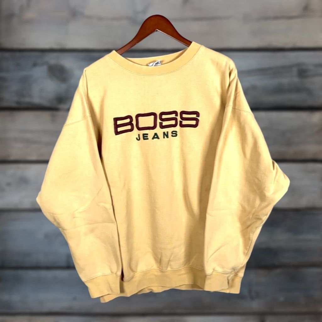 Vintage VTG Boss Sweatshirt Crewneck 2XL Beige Embroidered 90s Retro Size US XXL / EU 58 / 5 - 1 Thumbnail