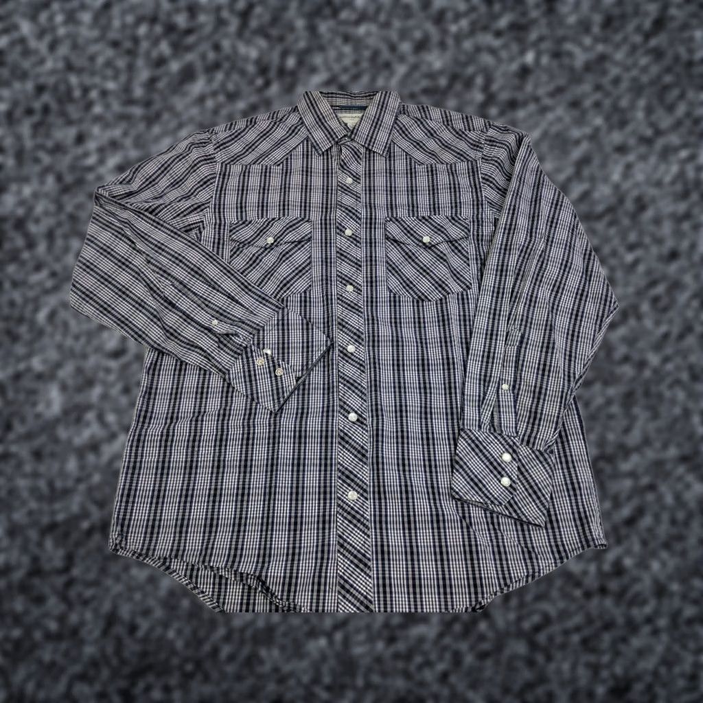 Banana Republic Banana Republic Shirt Mens Long Sleeve Pearl Snap Blue/Wht Plaid 15/15.5 Regular Cotton Western Cowboy Vintage: No Size US M / EU 48-50 / 2 - 1 Thumbnail