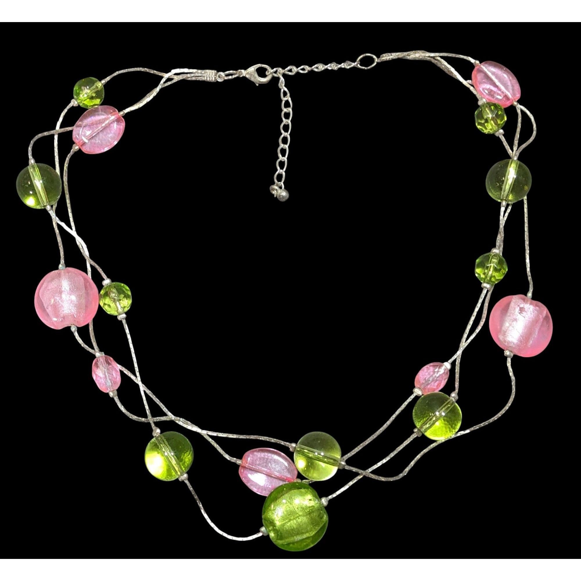 Other Whimsical Pink And Green Glass Layered Station Necklace Size ONE SIZE - 1 Thumbnail