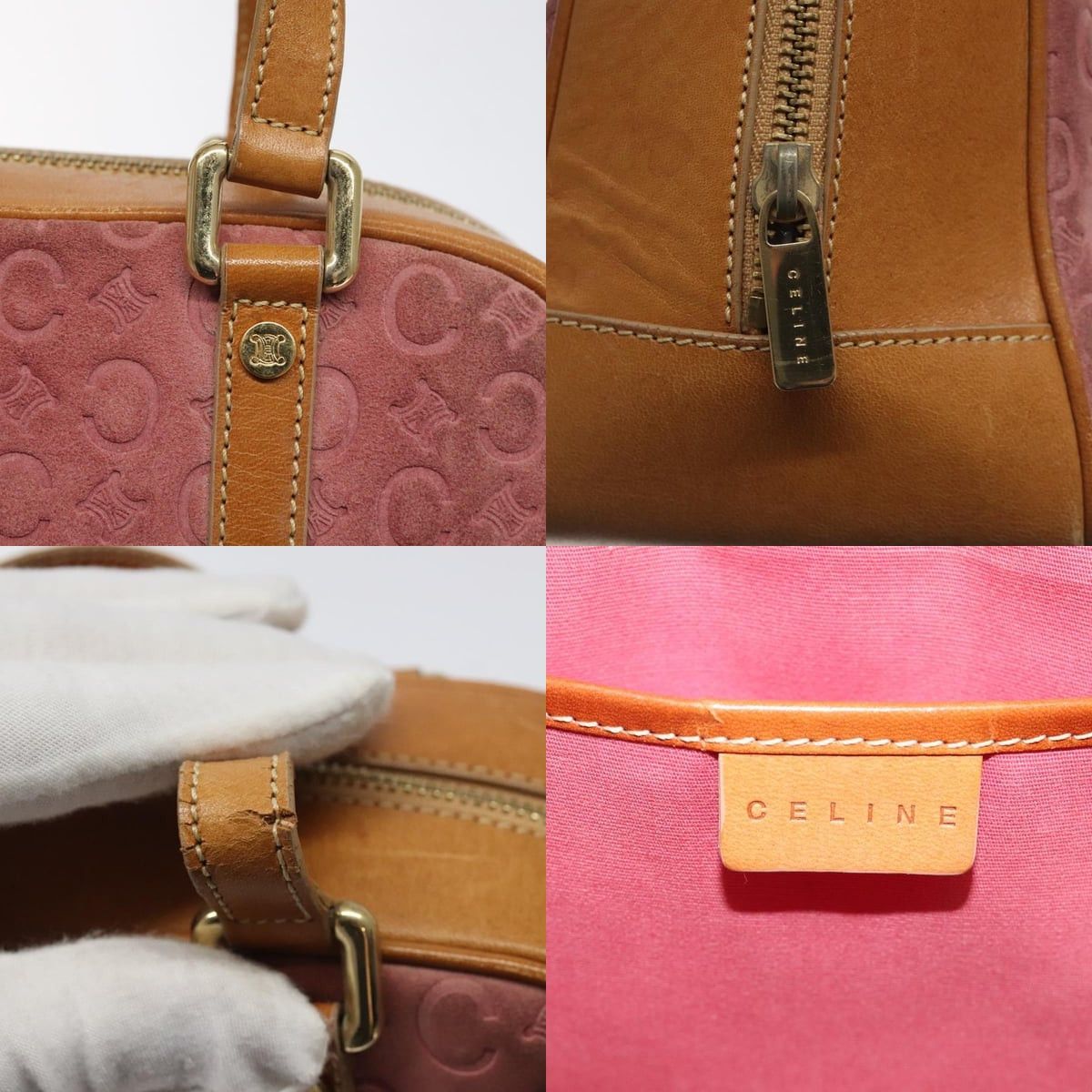 Celine CELINE C Macadam Canvas Hand Bag Suede Pink Gold Size ONE SIZE - 11 Thumbnail