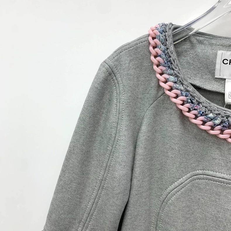 Chanel Chanel Gray Knit Cardigan with Chain Detail -2505 Size US XXS / EU 40 - 3 Thumbnail