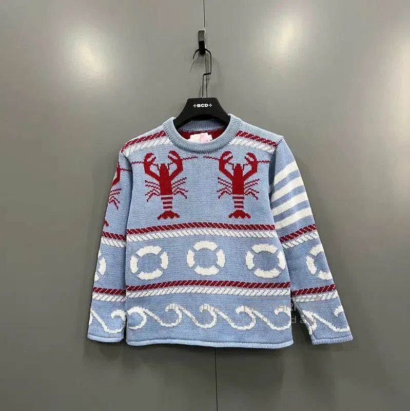 Thom Browne Blue Wool Long Sleeve Sweater .