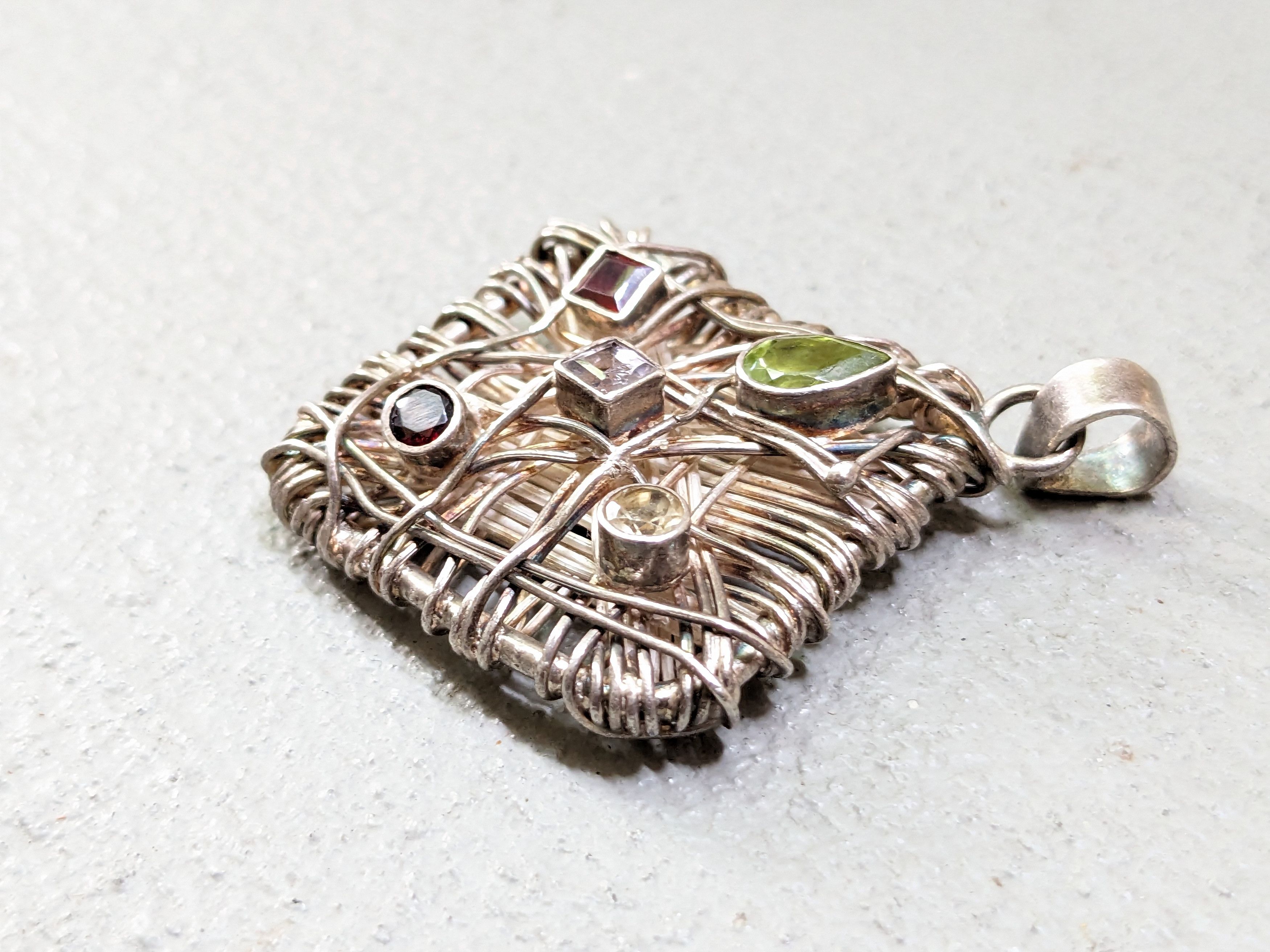 Jewelry Vintage Sterling Silver Pendant Garnet Peridot Citrine Size ONE SIZE - 4 Thumbnail