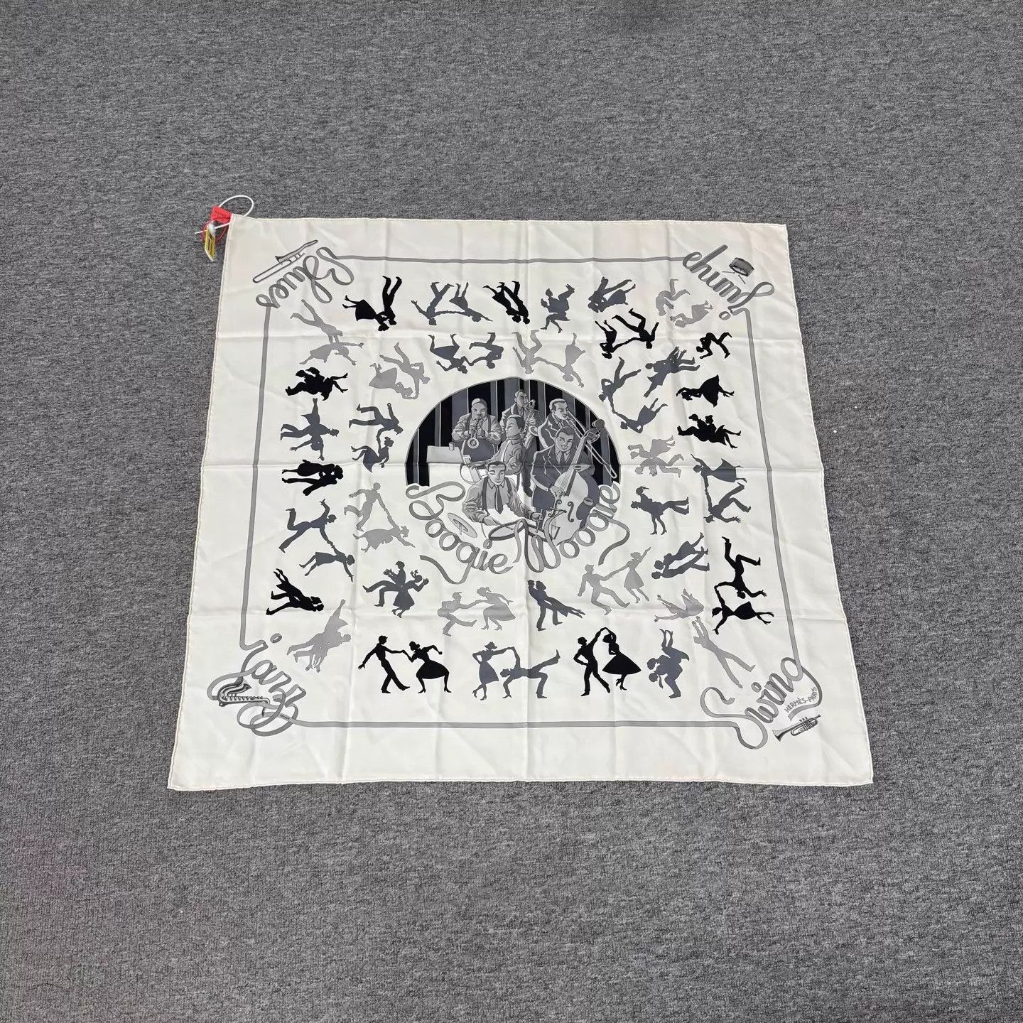 Hermes HERMES Jazz & Swing Dance Scarf Gray White 90x90cm Size ONE SIZE - 1 Thumbnail