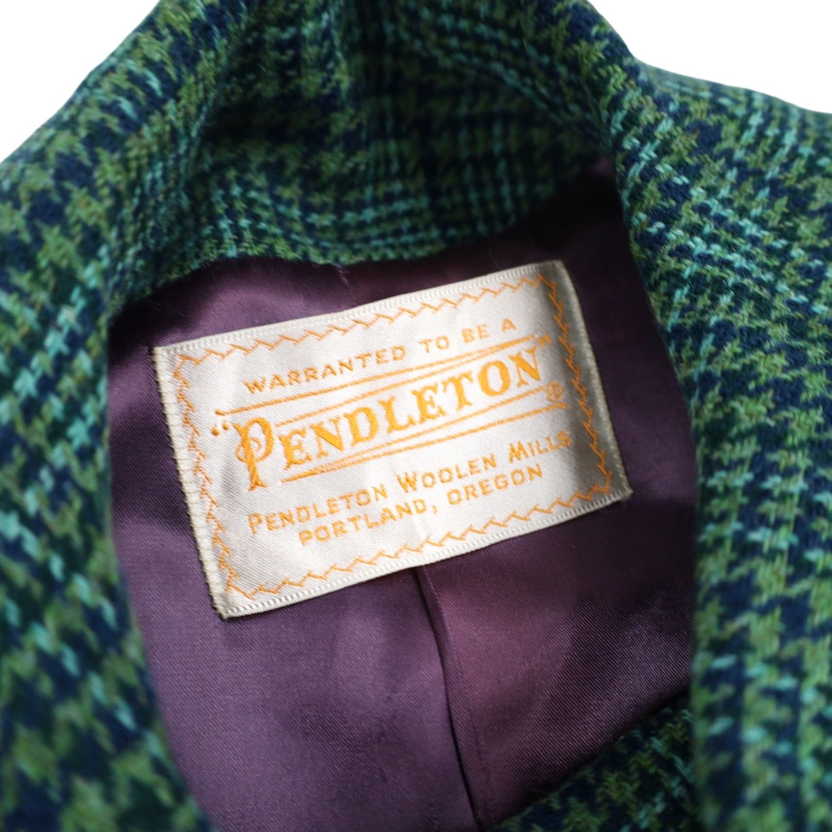 Pendleton VINTAGE Pendleton Overcoat Wool Houndstooth Satin Lined Green Womens Large 21"x44" Size L / US 10 / IT 46 - 7 Thumbnail