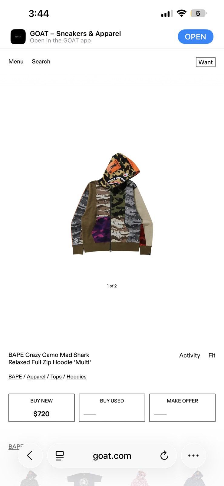 Bape A Bathing Ape Crazy Camo Full Zip Hoodie ‘Multi’ Size US L / EU 52-54 / 3 - 9 Thumbnail