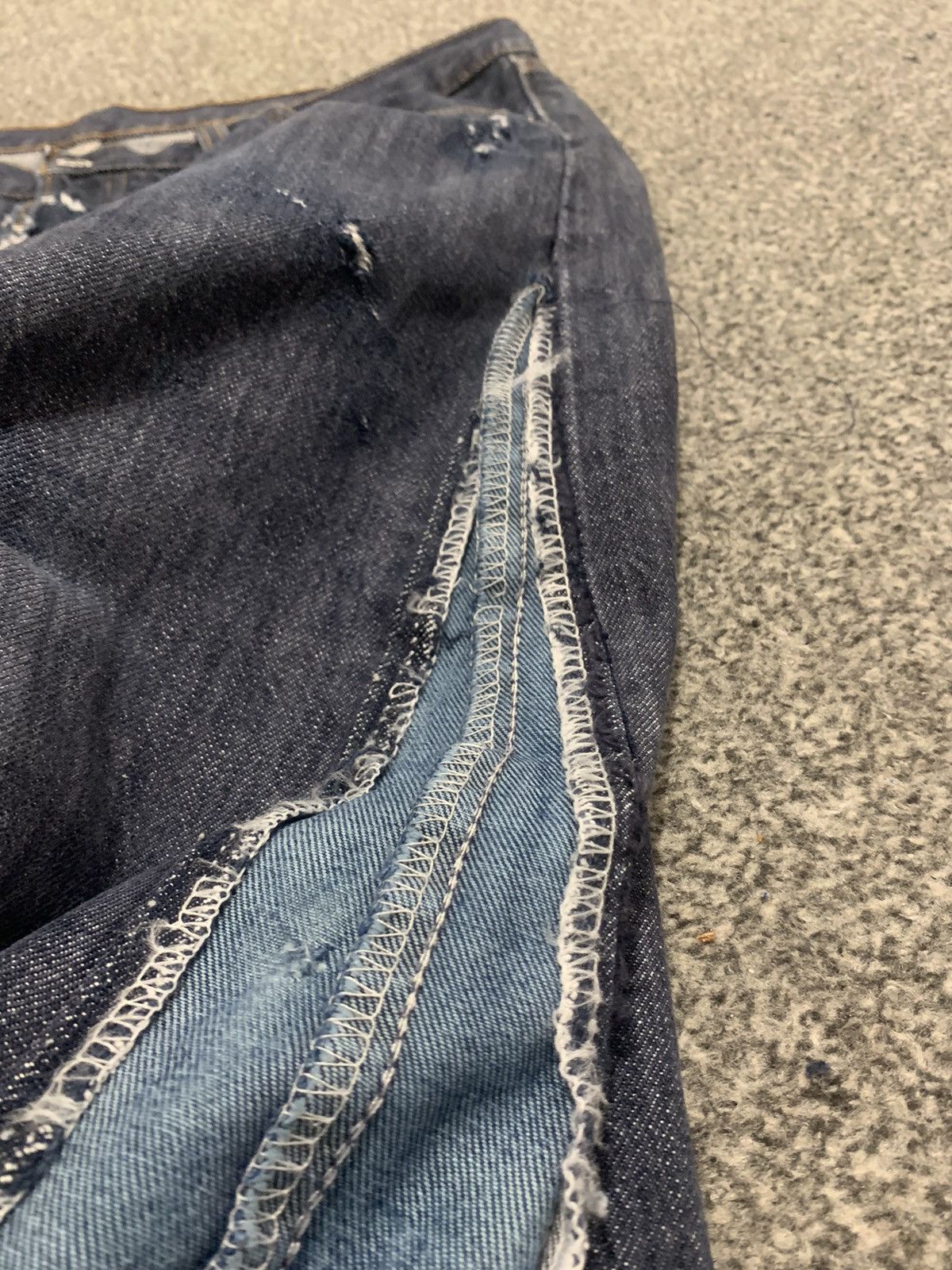 Japanese Brand Wide Patchwork Distressed Flared Denim Y2K Opium Pants Size US 33 - 9 Thumbnail