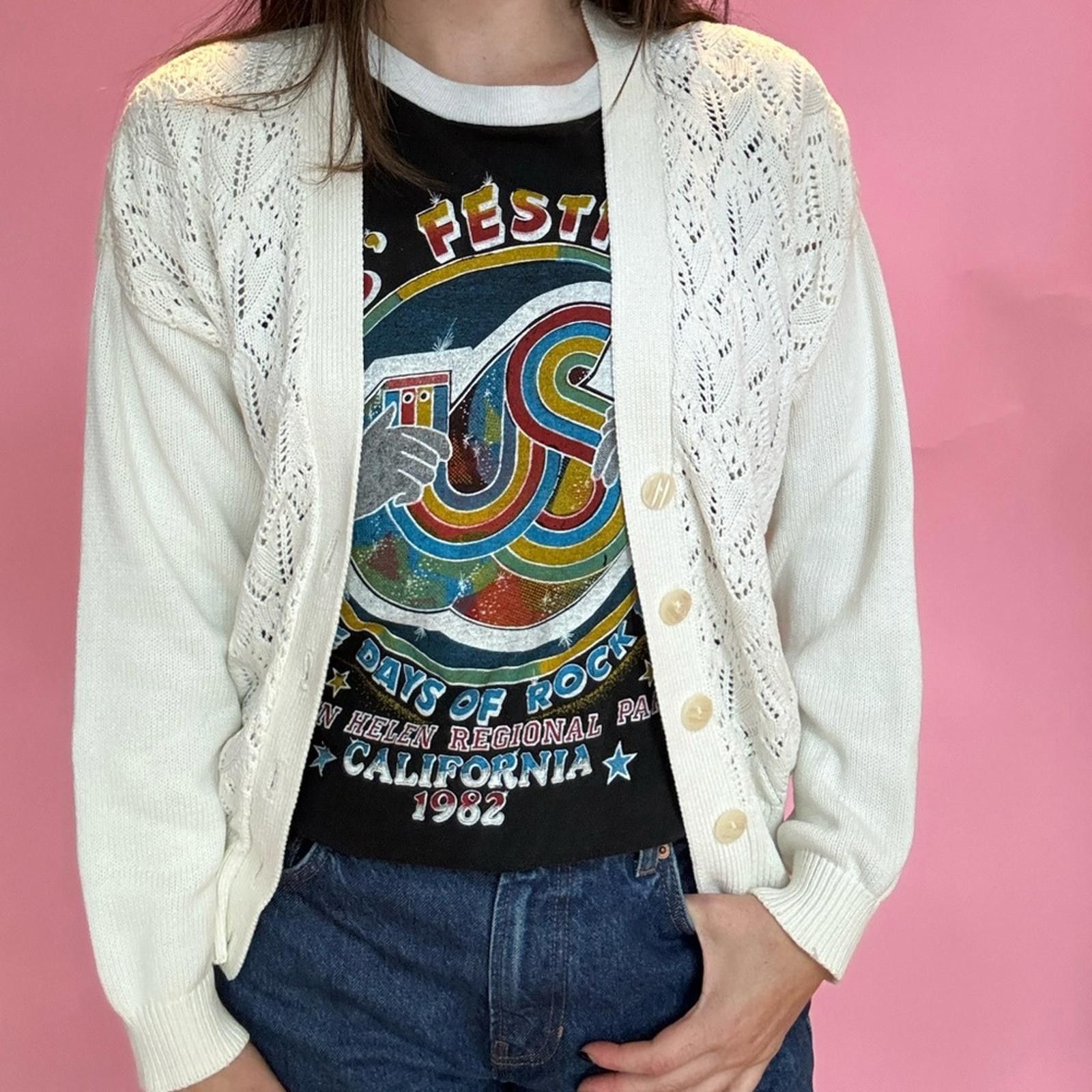Vintage Y2K KNIT CREAM CARDIGAN Size M / US 6-8 / IT 42-44 - 2 Thumbnail