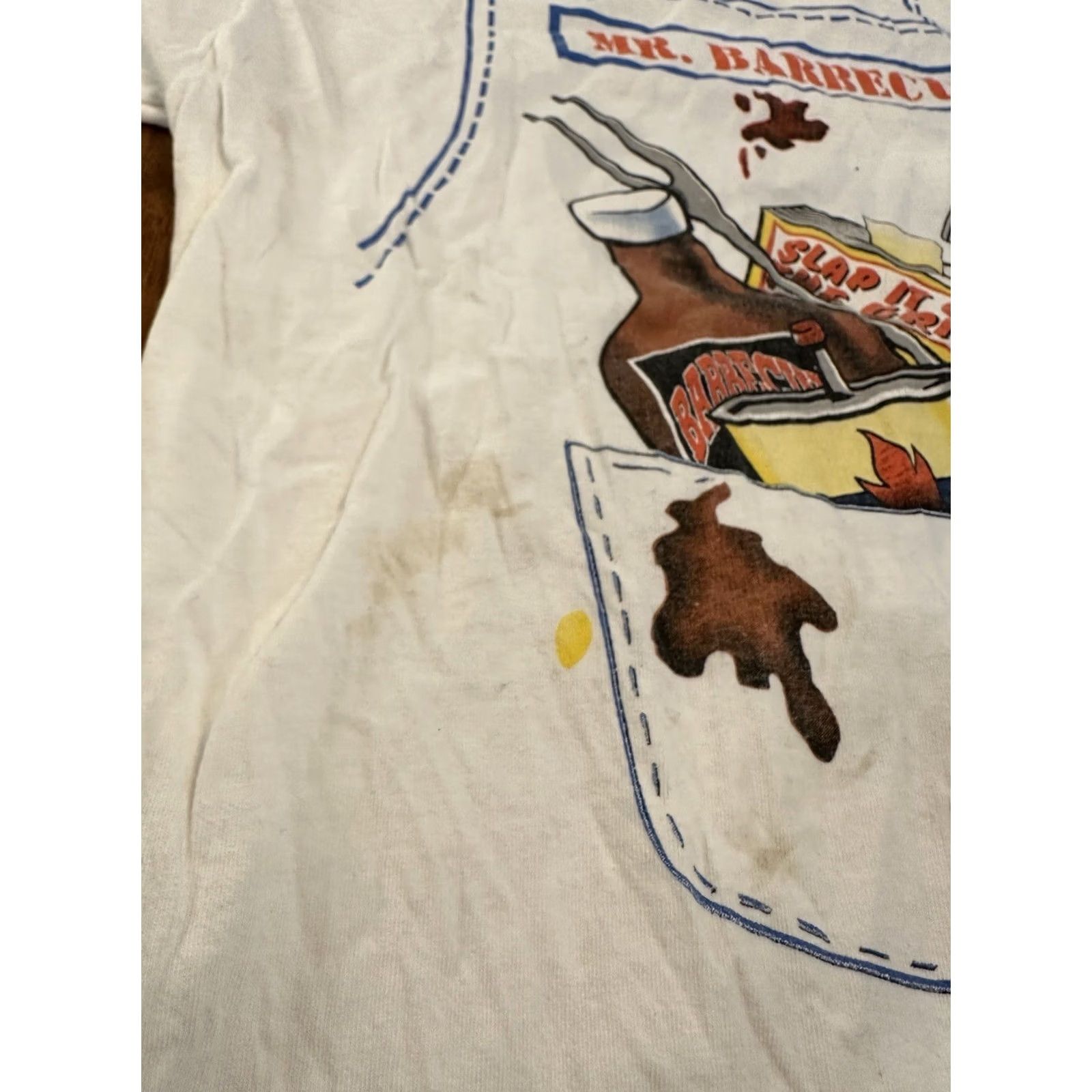 Delta VINTAGE Mr. Barbecue T Shirt 90s Large Graphic White Cotton Logo Mens Size US L / EU 52-54 / 3 - 2 Thumbnail