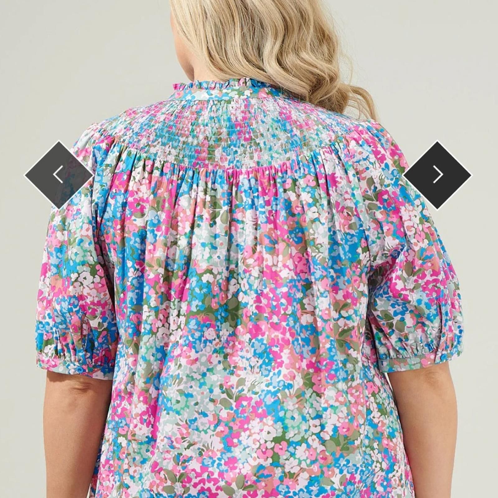 Designer SUGARLIPS Avery Blossom Floral Smocked Mock Neck Top Size S / US 4 / IT 40 - 5 Thumbnail