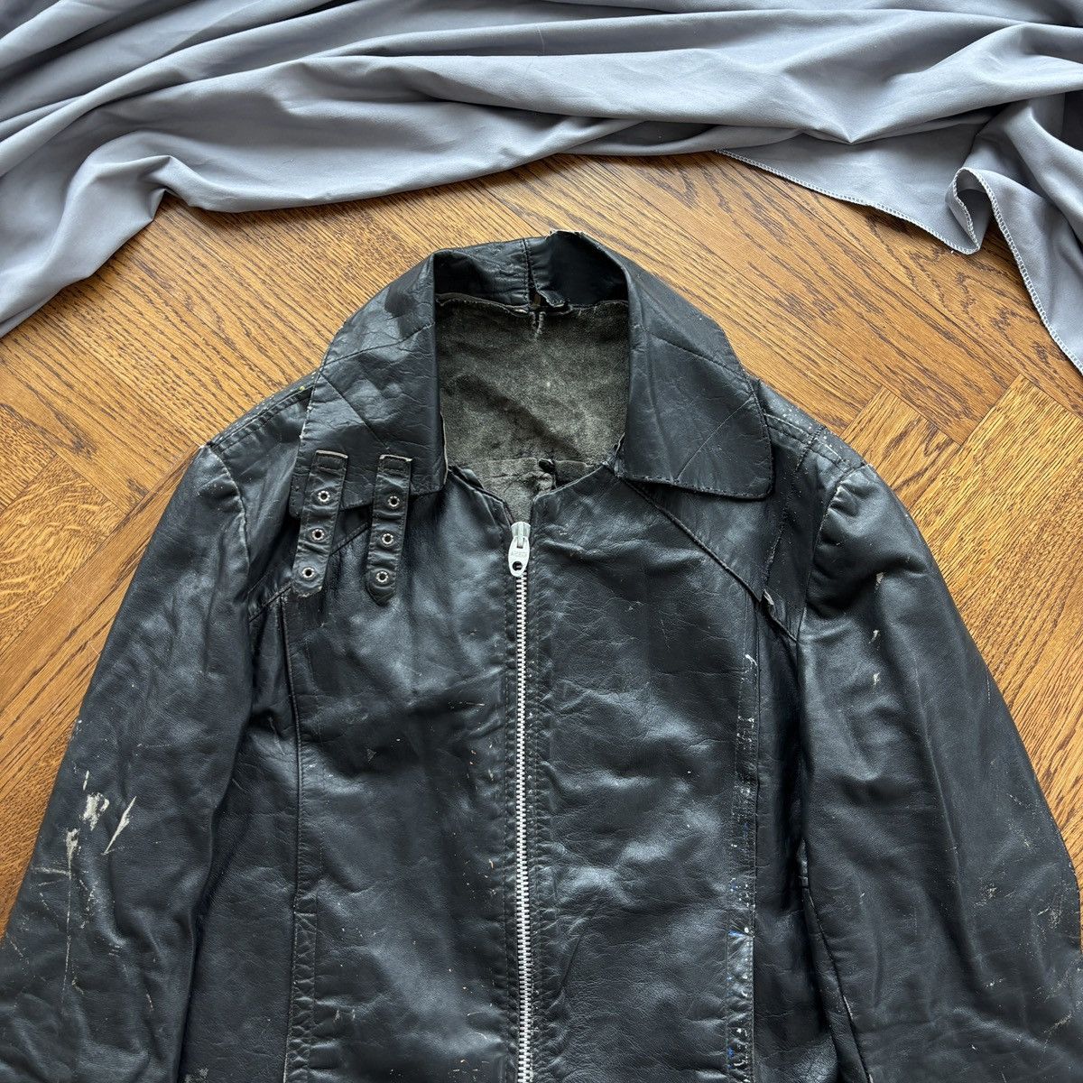 Vintage Trashed Leather Jacket Crust Punk Vintage Moto Paint Splat Size US S / EU 44-46 / 1 - 6 Thumbnail