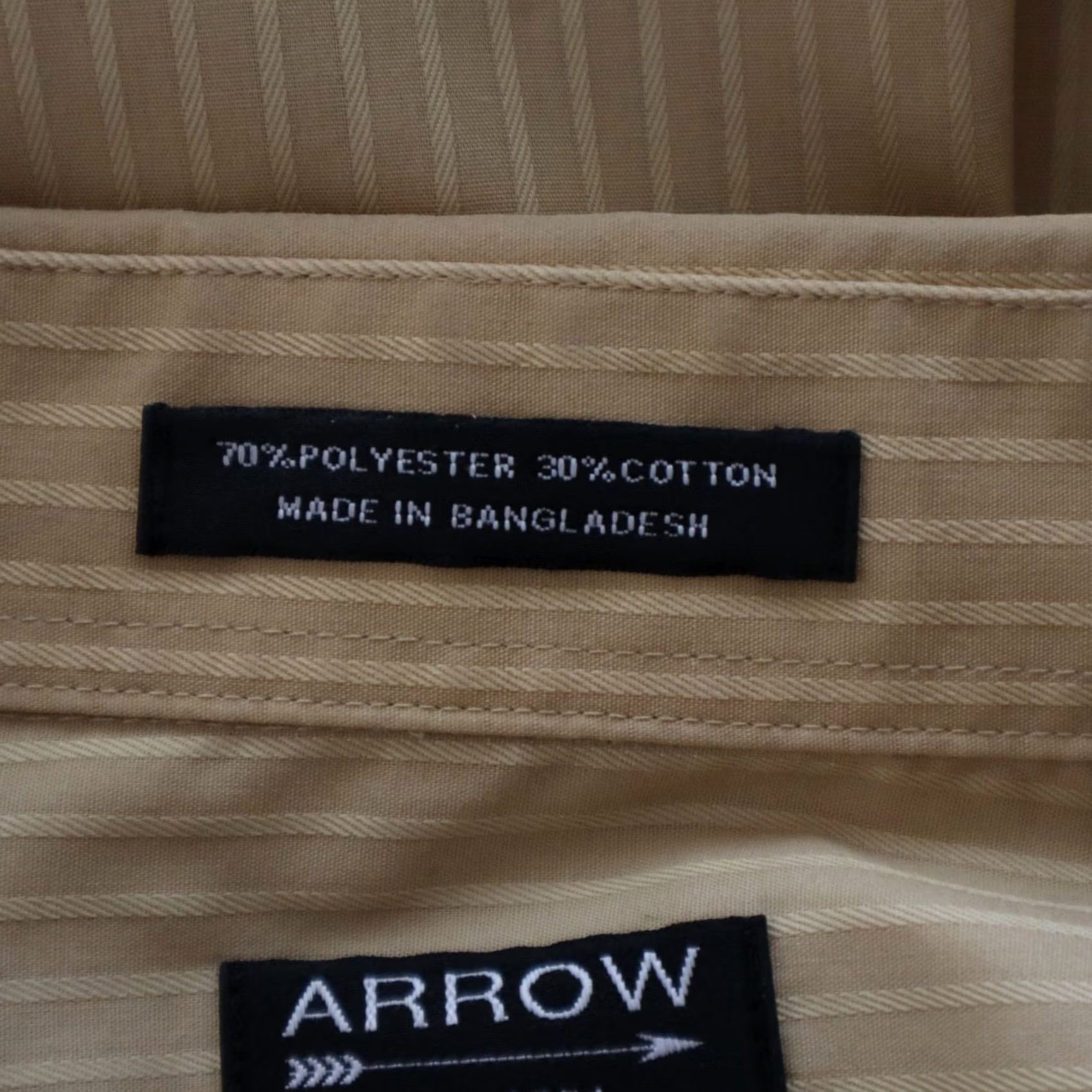 Arrow Arrow Shirt Mens Medium 15-15.5 34/35 Gold Striped Button Up Long Sleeve Wool? No. Size US L / EU 52-54 / 3 - 7 Thumbnail