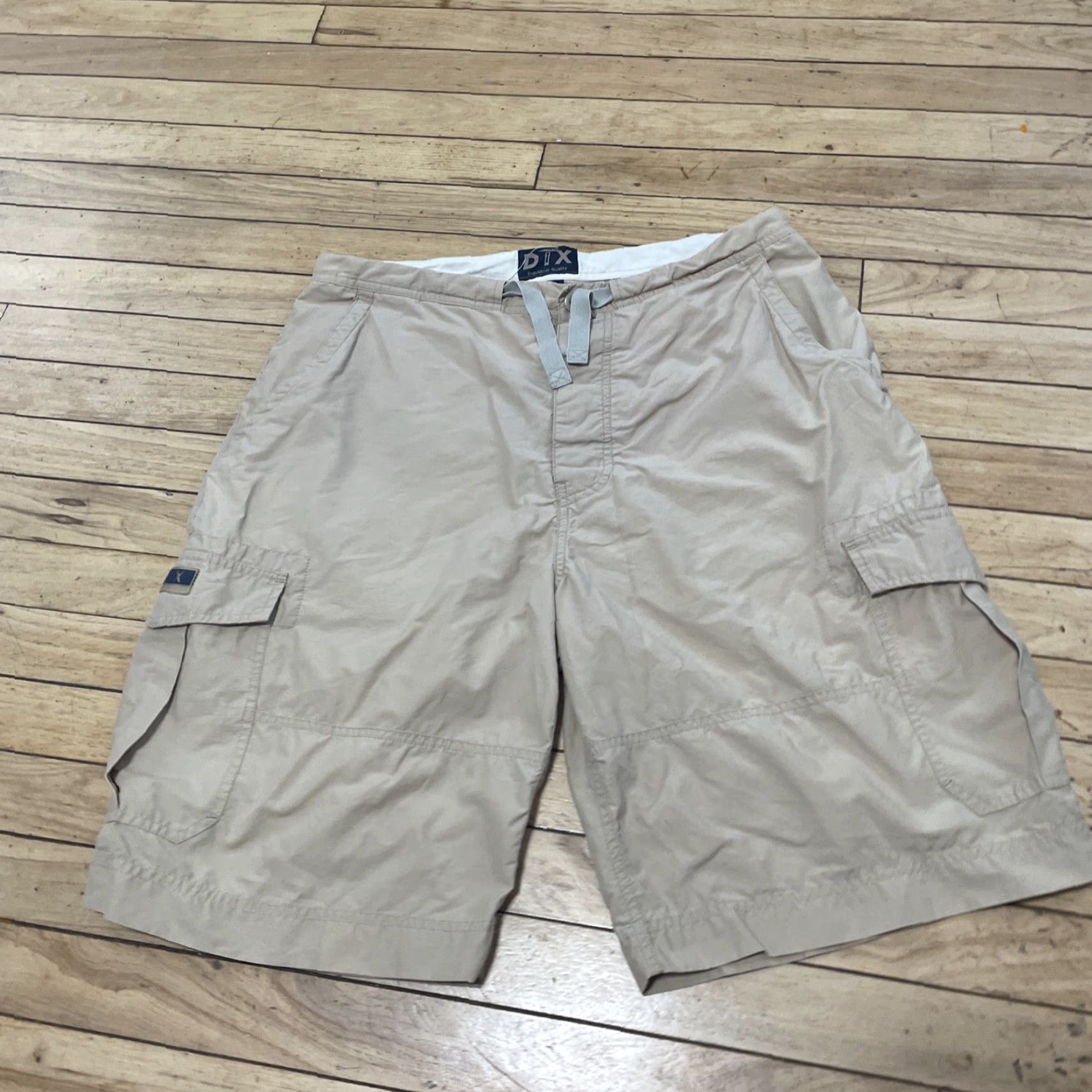 Vintage DIX Cargo Shorts Men M Khaki Drawstring Nylon Blend Streetwear 33 Cargo Pocket Slim Beach Outdoor Navy Beige Casual Travel Pants Size US 34 / EU 50 - 3 Thumbnail