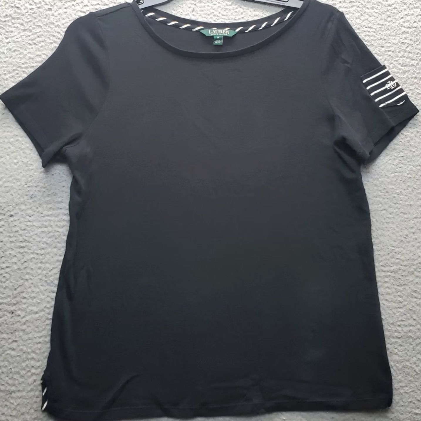 Ralph Lauren Lauren Ralph Lauren T Shirt Women 1X Black Pocket Sleeve Boat Neck Casual Slit Easy Care Cotton 100% Shirts Mens Womens Girls Boys Size XL / US 12-14 / IT 48-50 - 2 Thumbnail