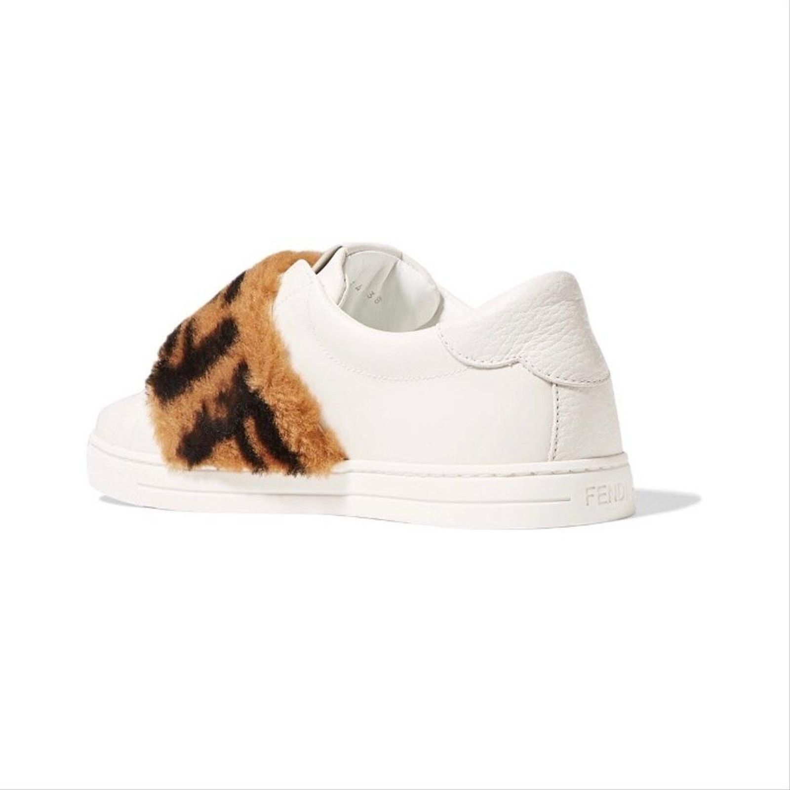 Fendi FENDI FF logo motif shearling fur panel leather sneakers Size US 5.5 / IT 35.5 - 4 Thumbnail