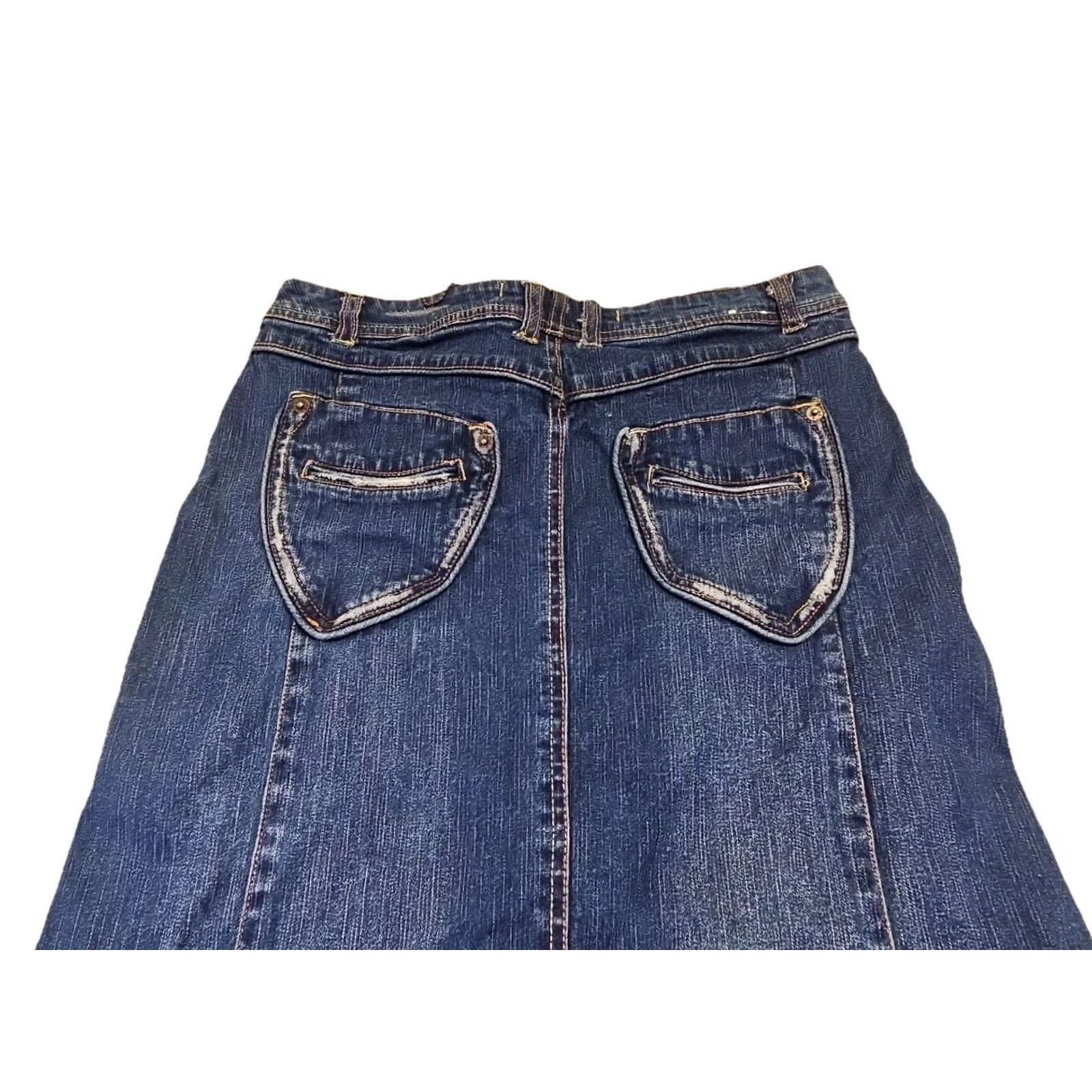 Vintage Y2K Denim Maxi Skirt 7/8 Blue Panel Boho Indie Flare Stretch Raw Hem 2000s Size 28" / US 6 / IT 42 - 7 Thumbnail