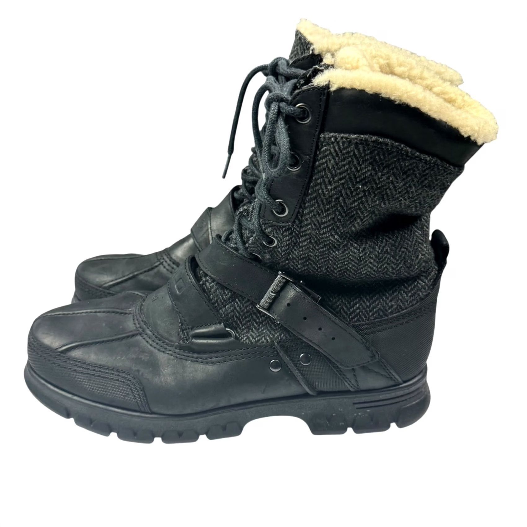 Polo Ralph Lauren Polo Ralph Lauren Boots Tavin Rollover Shearling Lined Black Men's Size 11D - Leather Combat Mid-Calf Rubber D Lace Up Size US L / EU 52-54 / 3 - 5 Thumbnail