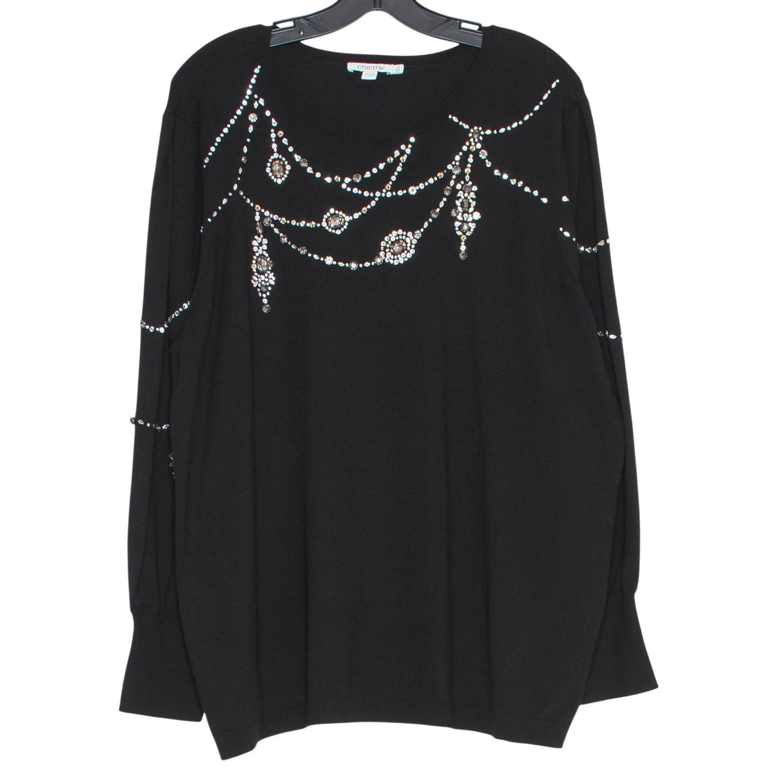 Chicos NWT Chicos Sweater Black Chandelier Crystal Embellished XXL Size 3XL / US 20-22 - 1 Thumbnail