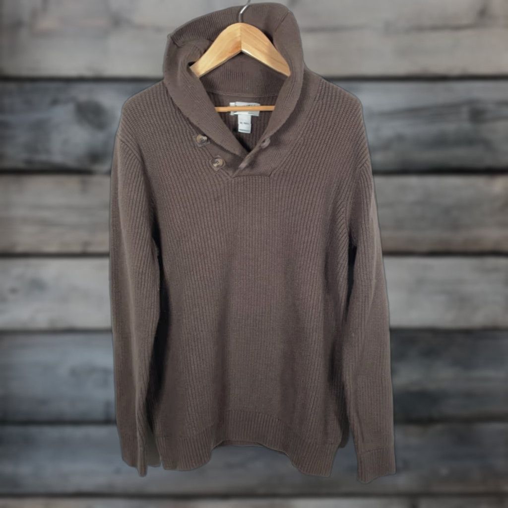 Duluth Brigadier Sweater Men's XL Tall Brown Cotton Wool Shawl Collar Heavy Knit