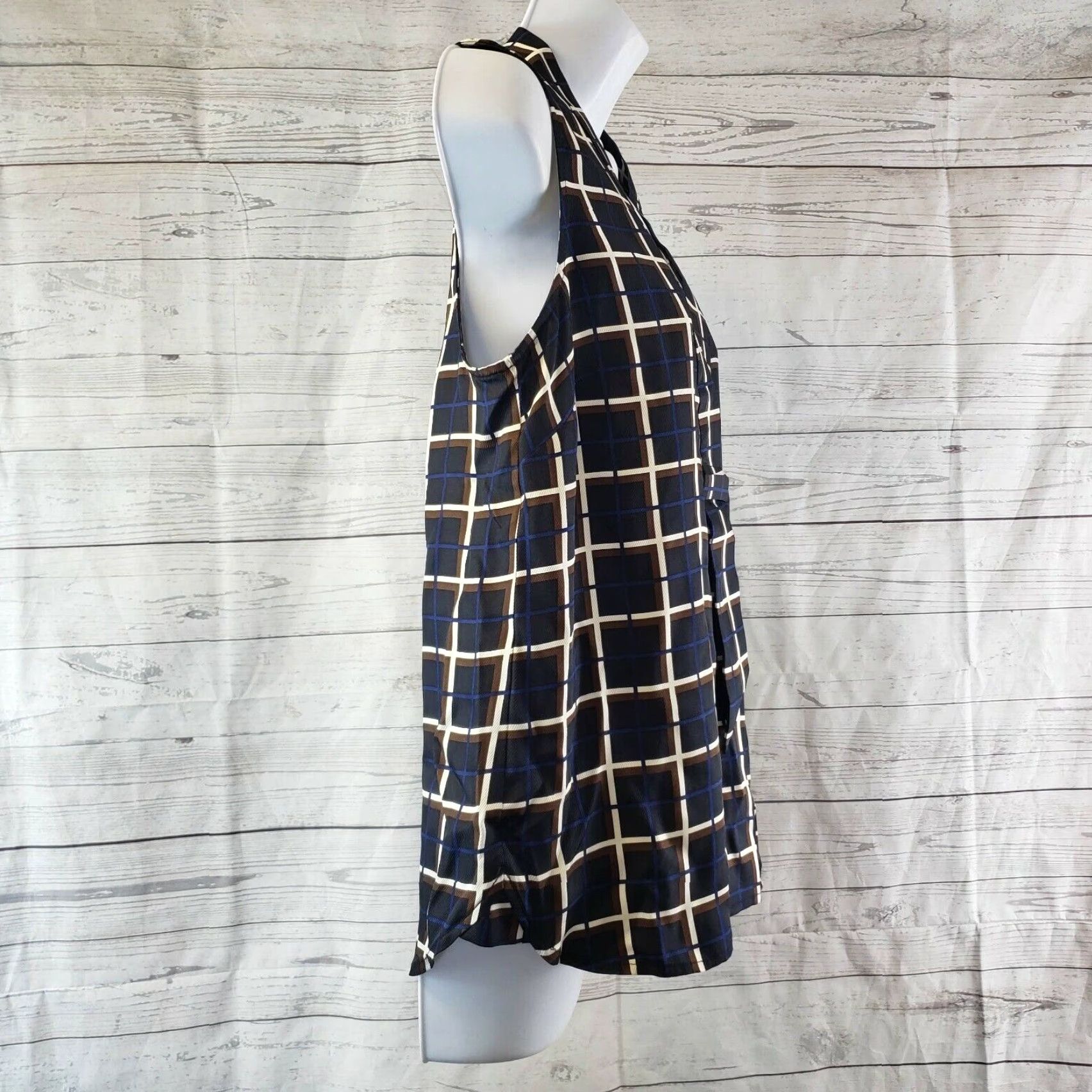 J.Crew J.CREW Womens Silk-twill Top Windowpane Sz 6 Black Sleeveless V-Neck Blouse Size M / US 6-8 / IT 42-44 - 3 Thumbnail