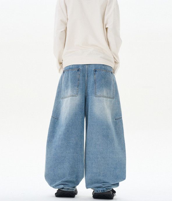 Japanese Brand Retro street wide-leg patchwork curved blade jeans for men Size US 32 / EU 48 - 5 Thumbnail