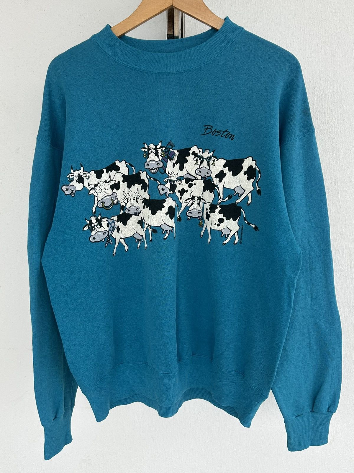 Hanes Hanes Vintage Boston Cow Graphic Sweatshirt Turqoise Size US L / EU 52-54 / 3 - 1 Thumbnail