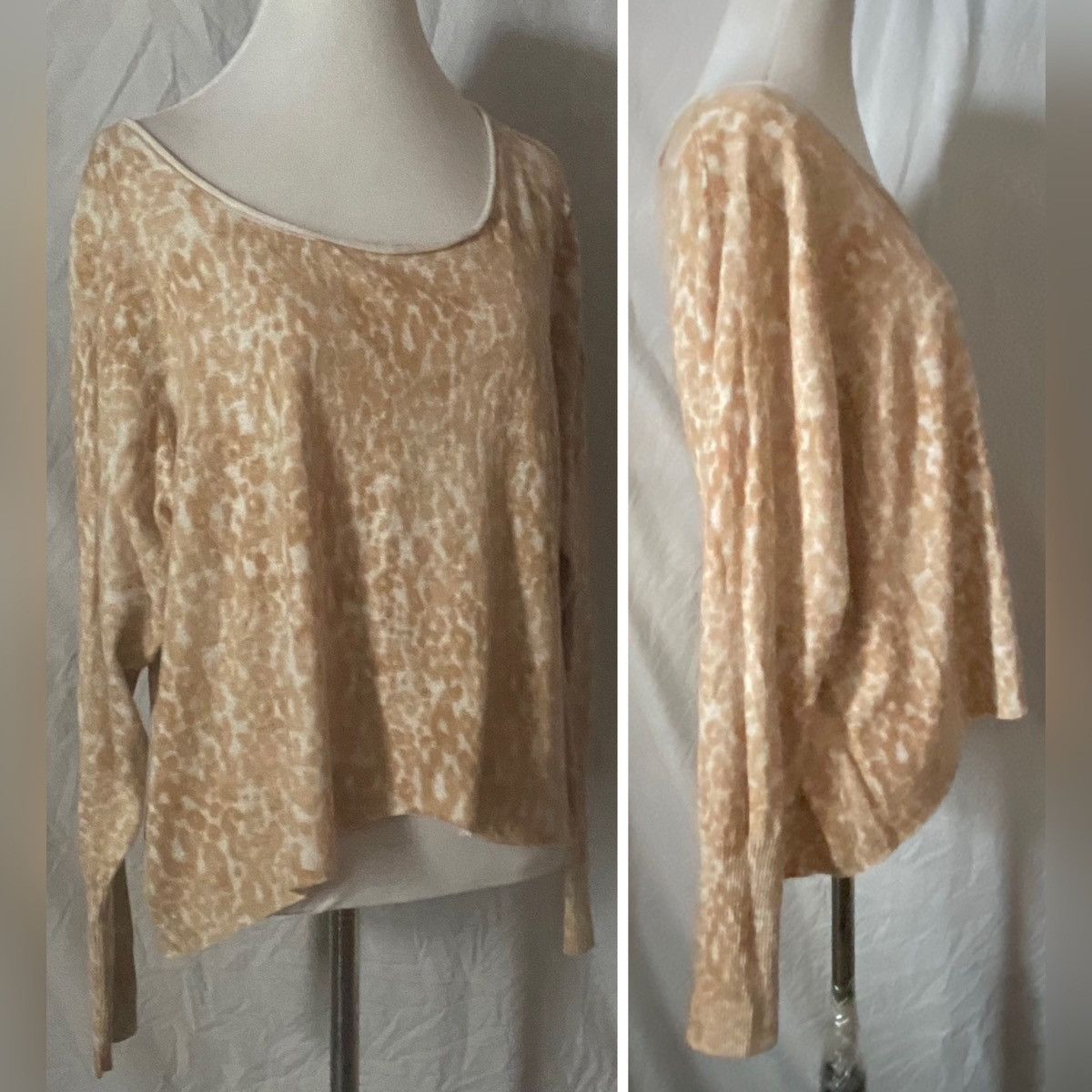 Vintage Vintage, Tan, Leopard Print, Raw Hem Oversized, Knit Sweater Size ONE SIZE - 12 Thumbnail