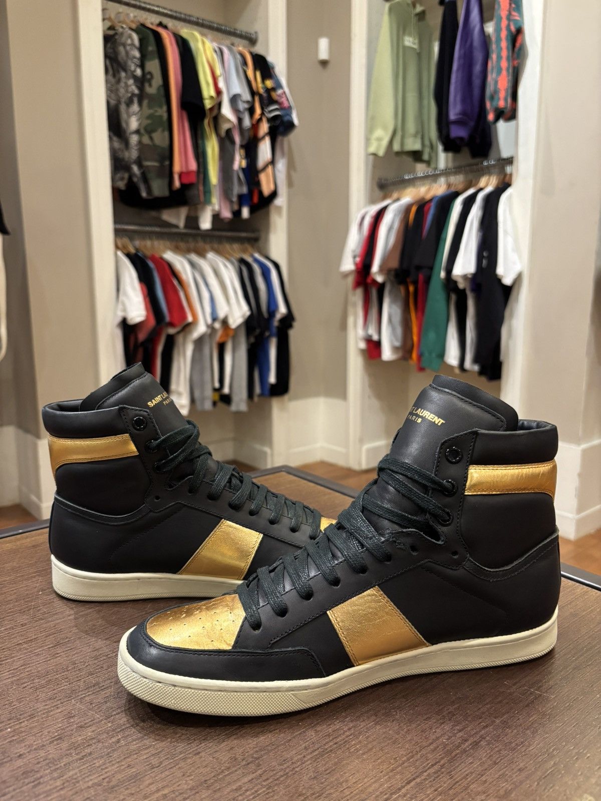 Saint Laurent Paris Saint Laurent SL/10H Sneakers Black/Gold Size US 8 / EU 41 - 3 Thumbnail