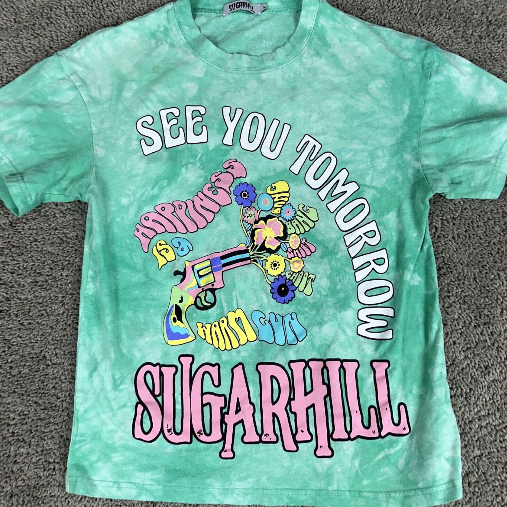Vintage Sugarhill Shirt Mens Medium Green Tie Dye See You Tomorrow Graphic Tee Flowers Size US M / EU 48-50 / 2 - 3 Thumbnail