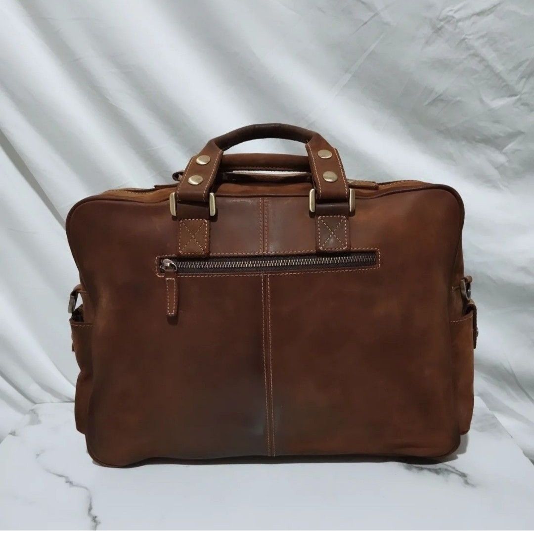 Genuine Leather Crazy Horse Durable Large Travel Messenger Bag Size ONE SIZE - 11 Thumbnail