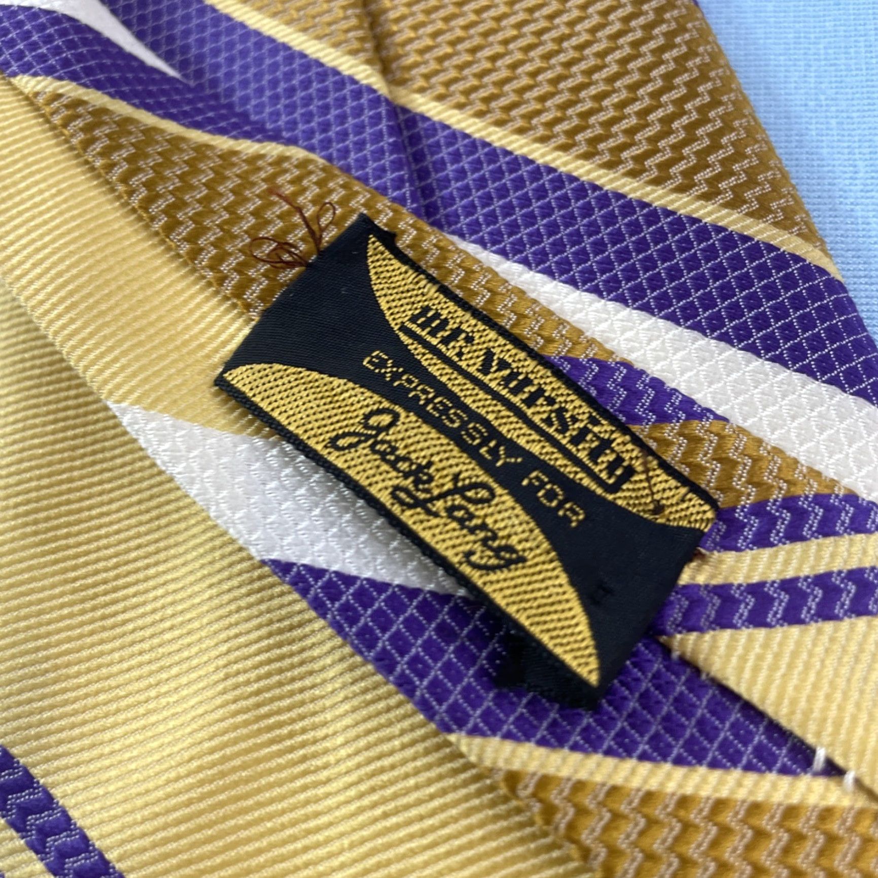Vintage VINTAGE Mr. Varsity Jack Lang Rayon Tie Repp Tie Purple Gold Lakers 58" Tie Mens 4x58 Yellow Purple White LA 1980s Size ONE SIZE - 6 Thumbnail