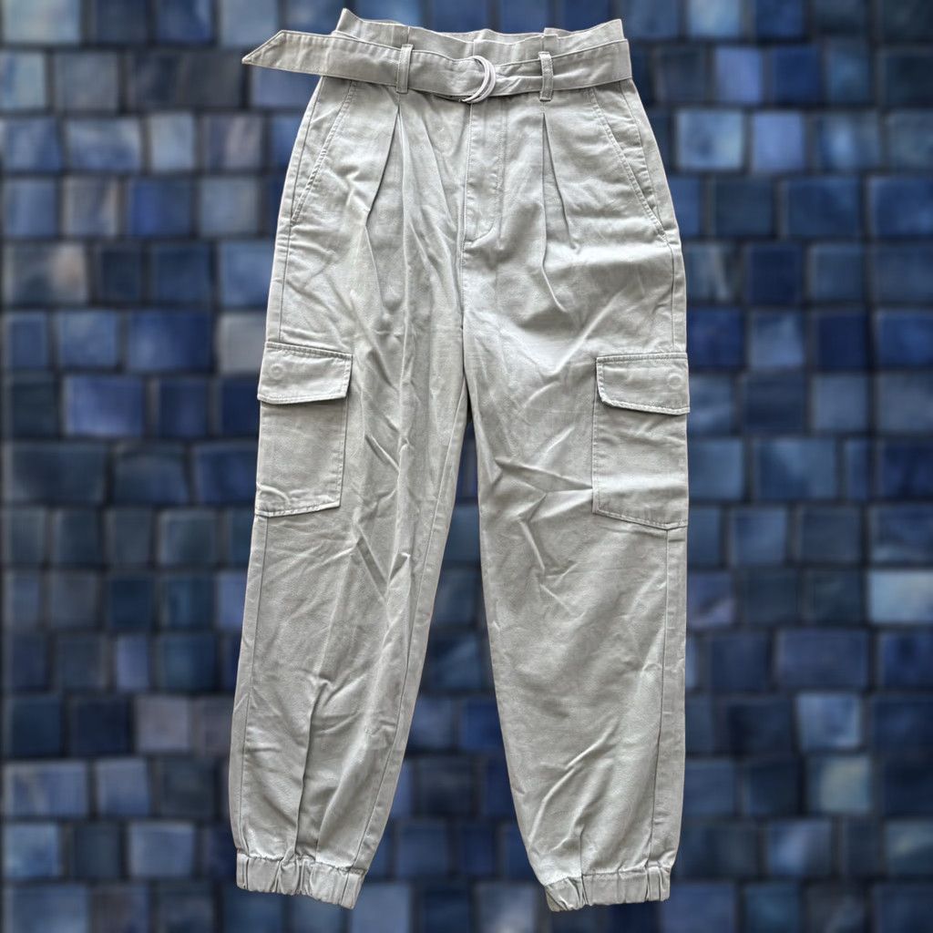 Vintage Sunday Best Cargo Pants Womens Size 6 Sage Green Belted Twill Cotton High Rise Regular Tapered 90s Bohemian City Grunge Hip Hop Y2K Style pants Size 28" / US 6 / IT 42 - 1 Thumbnail
