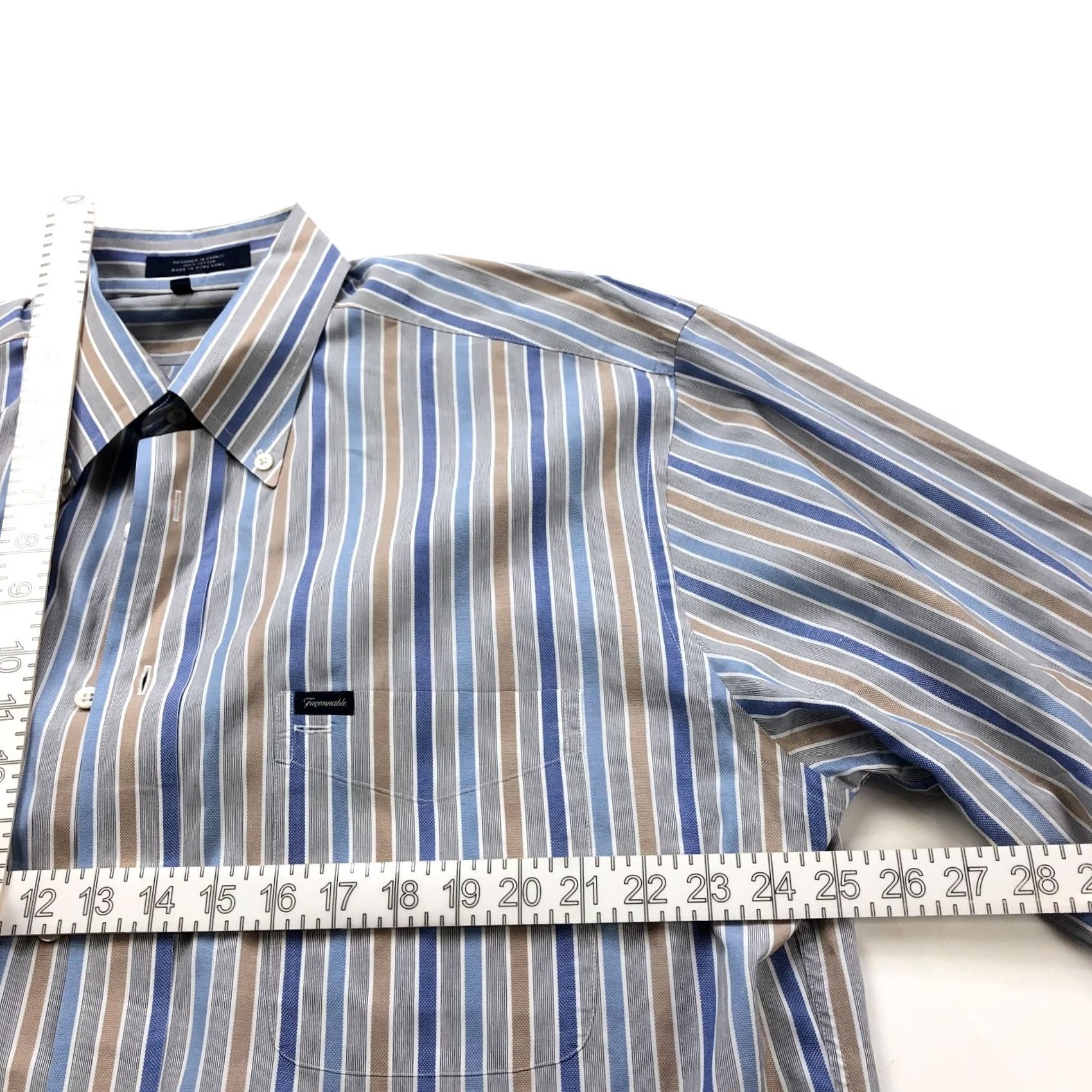 Faconnable Façonnable Dress Shirt Striped 16.5/35 Button Long Sleeve Cotton Gray Multicolor Mens Regular Size 46R - 5 Thumbnail