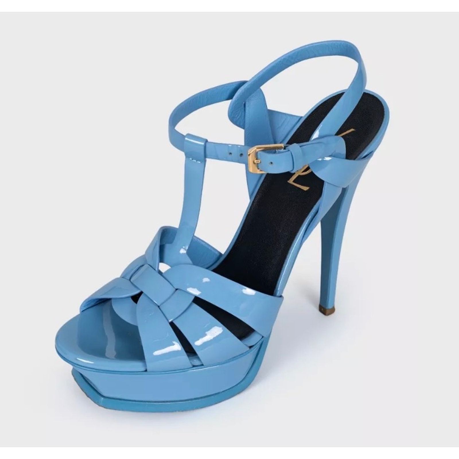 Saint Laurent Paris Saint Laurent Tribute Blue Leather Platform Sandals Sz.38 Size US 7 / IT 37 - 3 Thumbnail